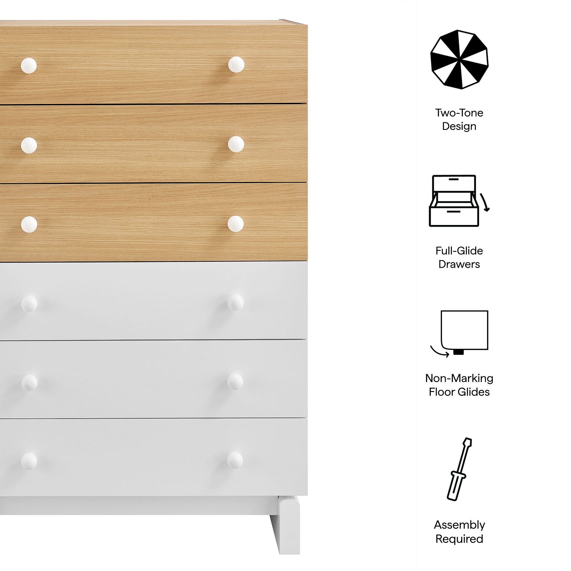 Nolia 6-Drawer Color Block Dresser Chest, Oak White