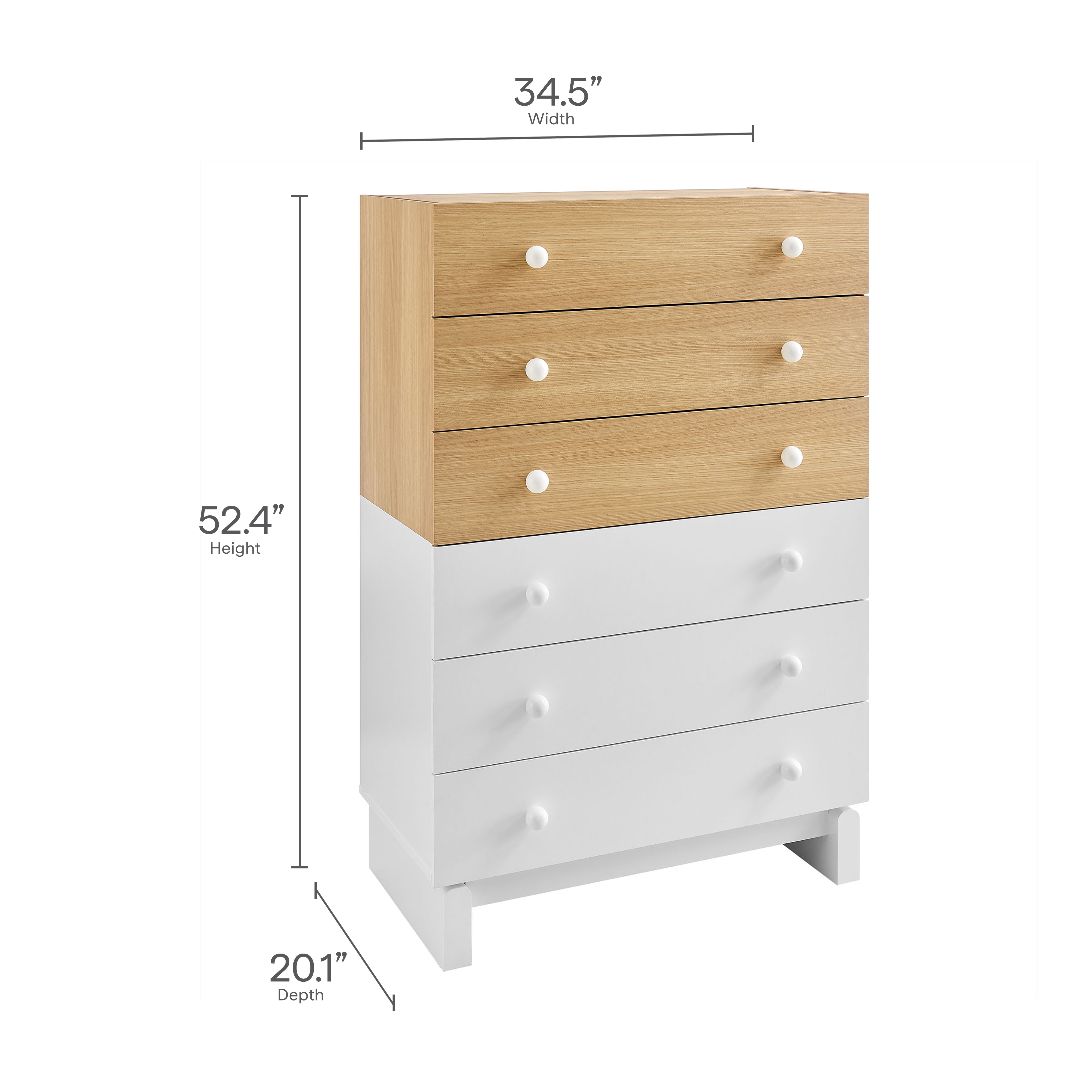 Nolia 6-Drawer Color Block Dresser Chest, Oak White