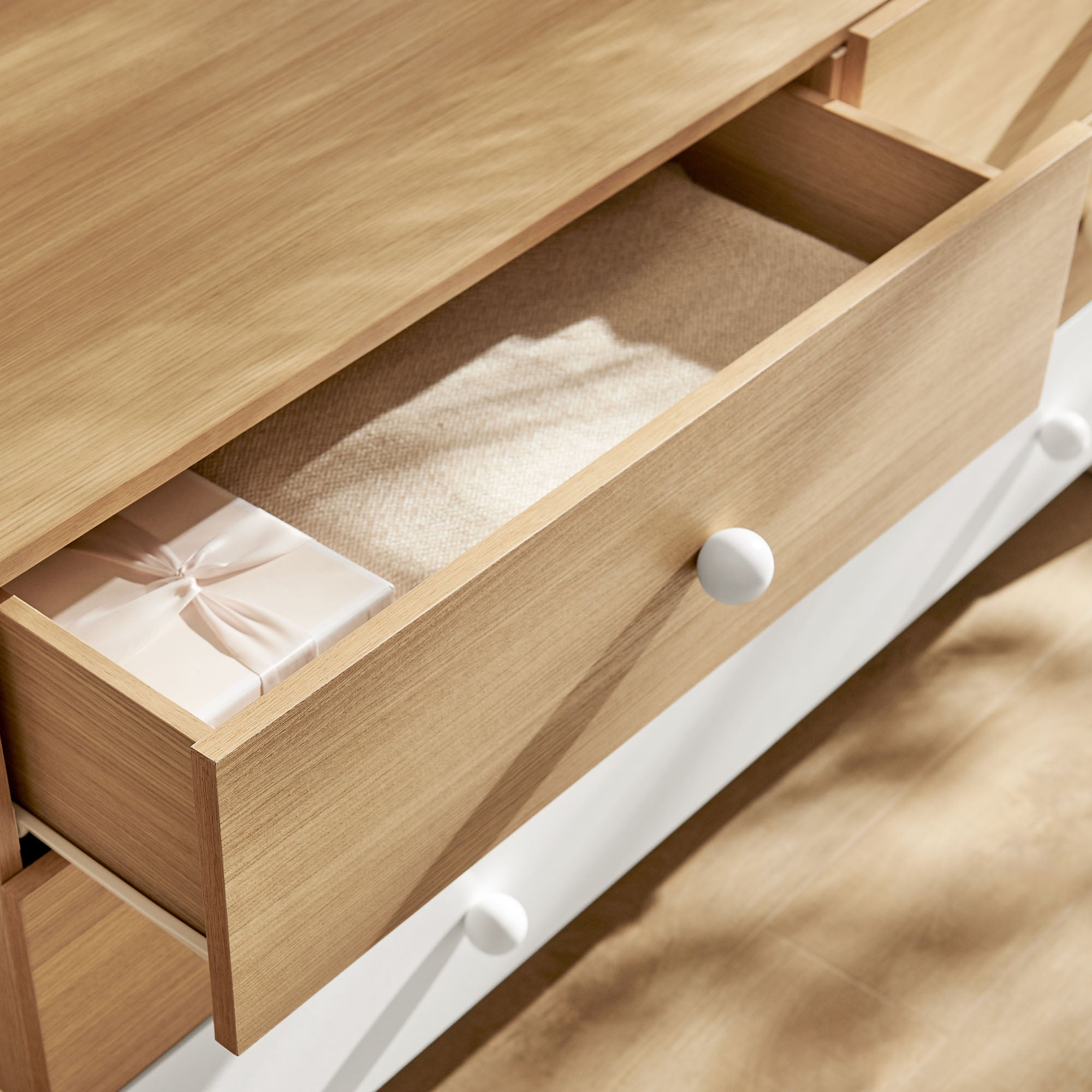 Nolia 6-Drawer Color Block Dresser, Oak White