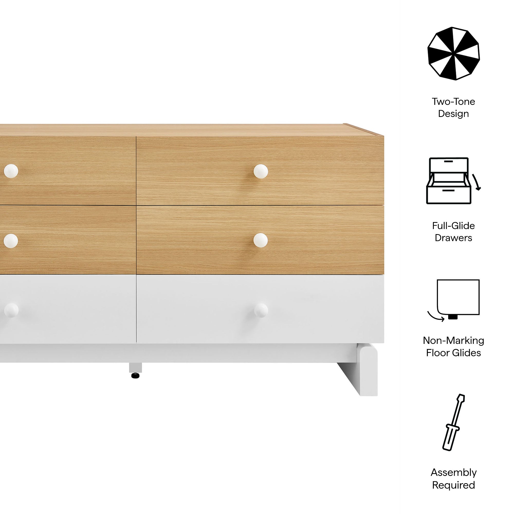Nolia 6-Drawer Color Block Dresser, Oak White
