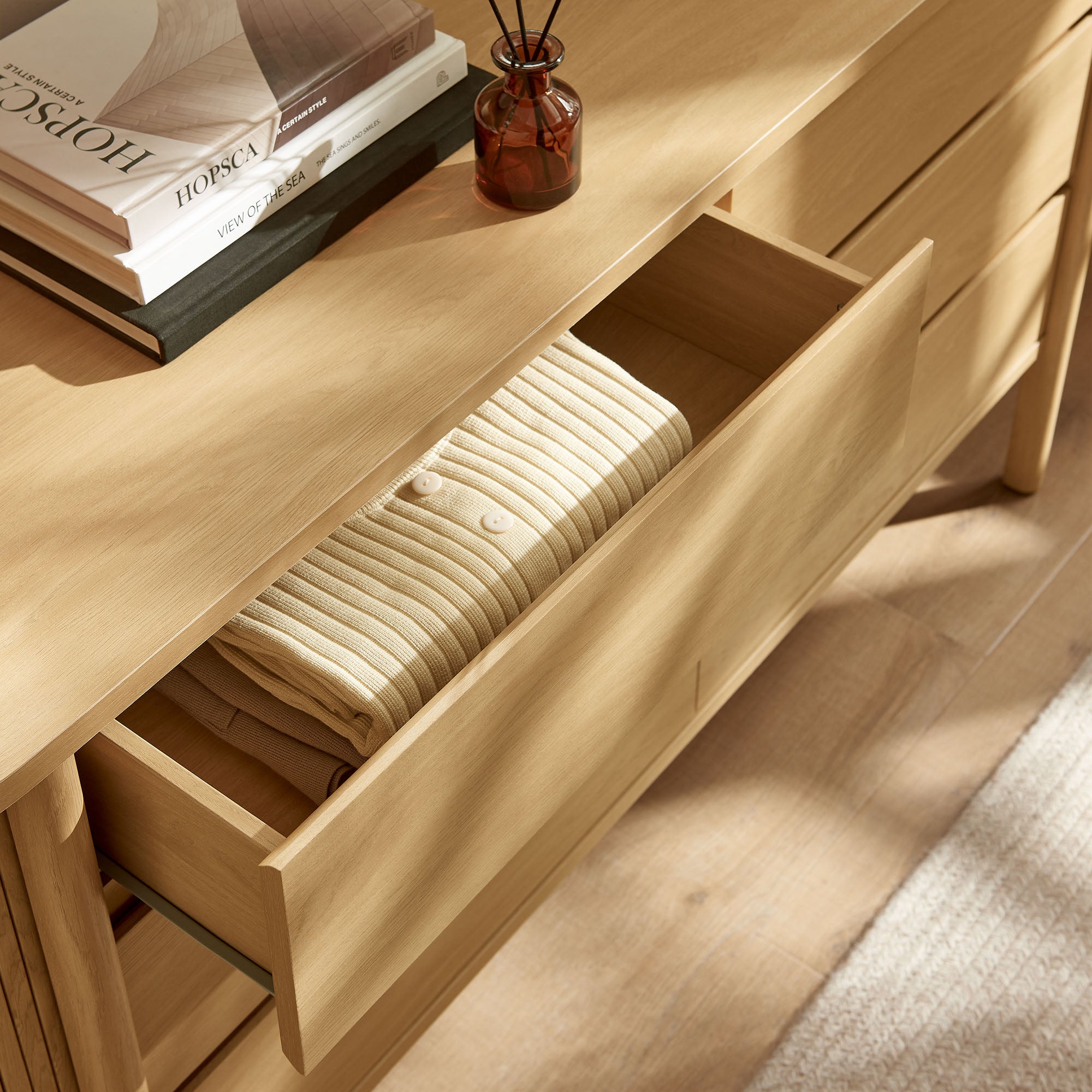 Cadence 6-Drawer Curved Dresser, Oak