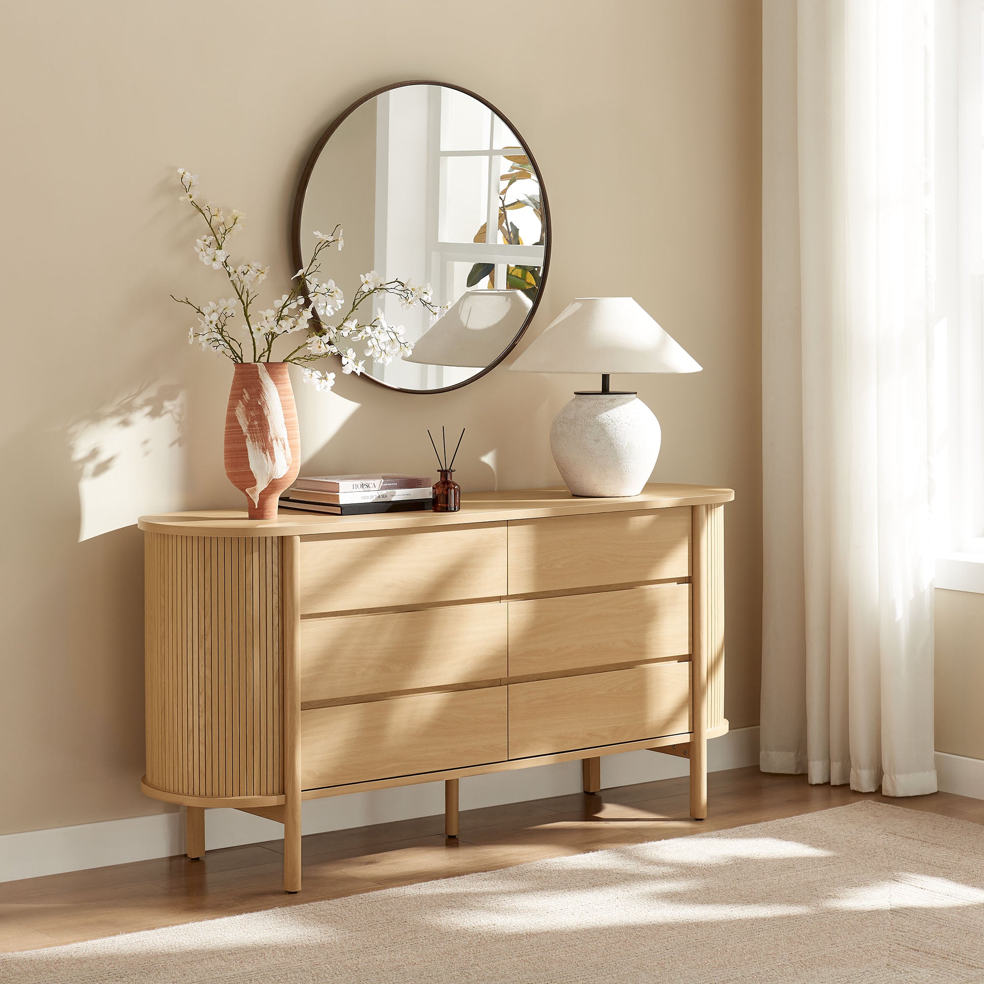 Cadence 6-Drawer Curved Dresser, Oak