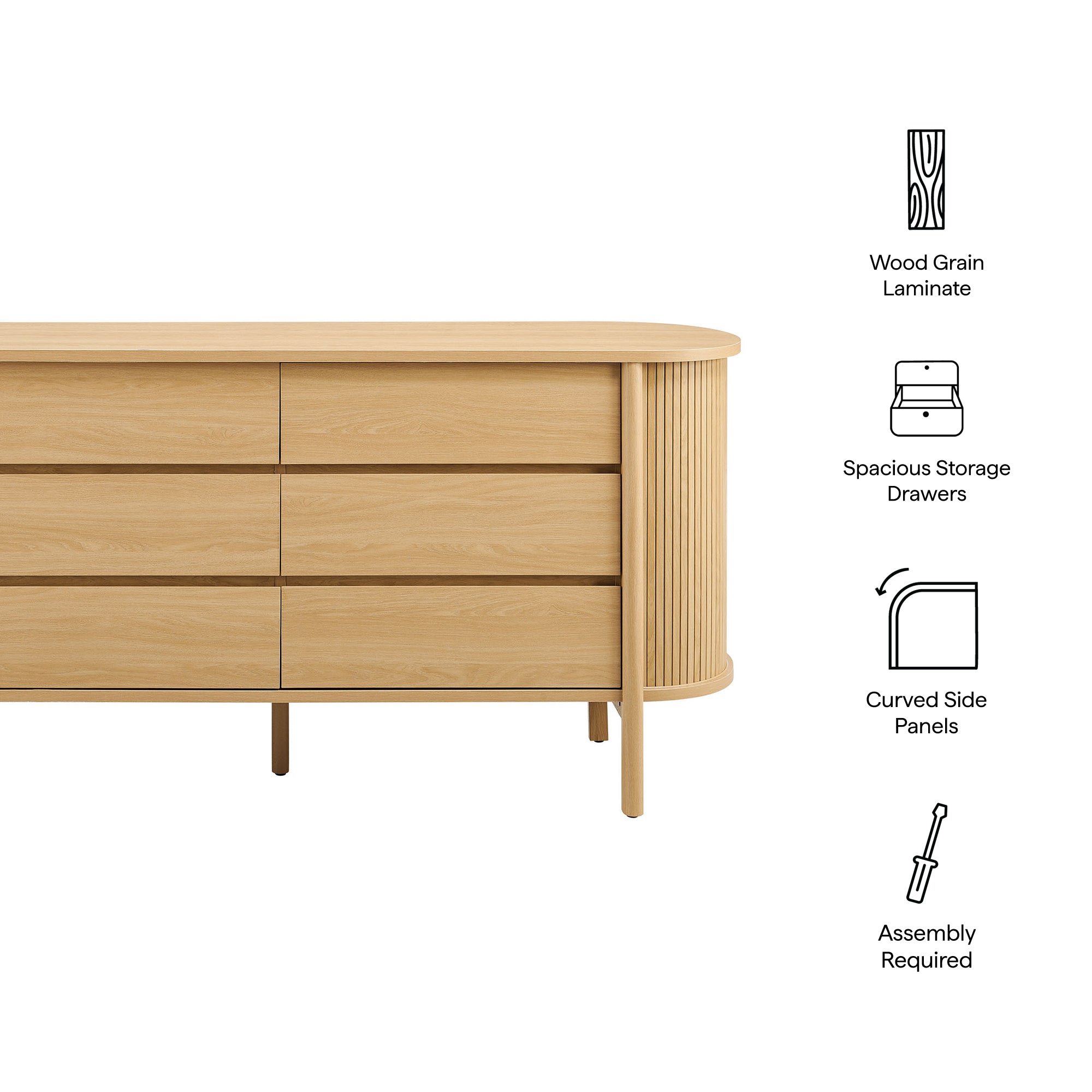 Cadence 6-Drawer Curved Dresser, Oak