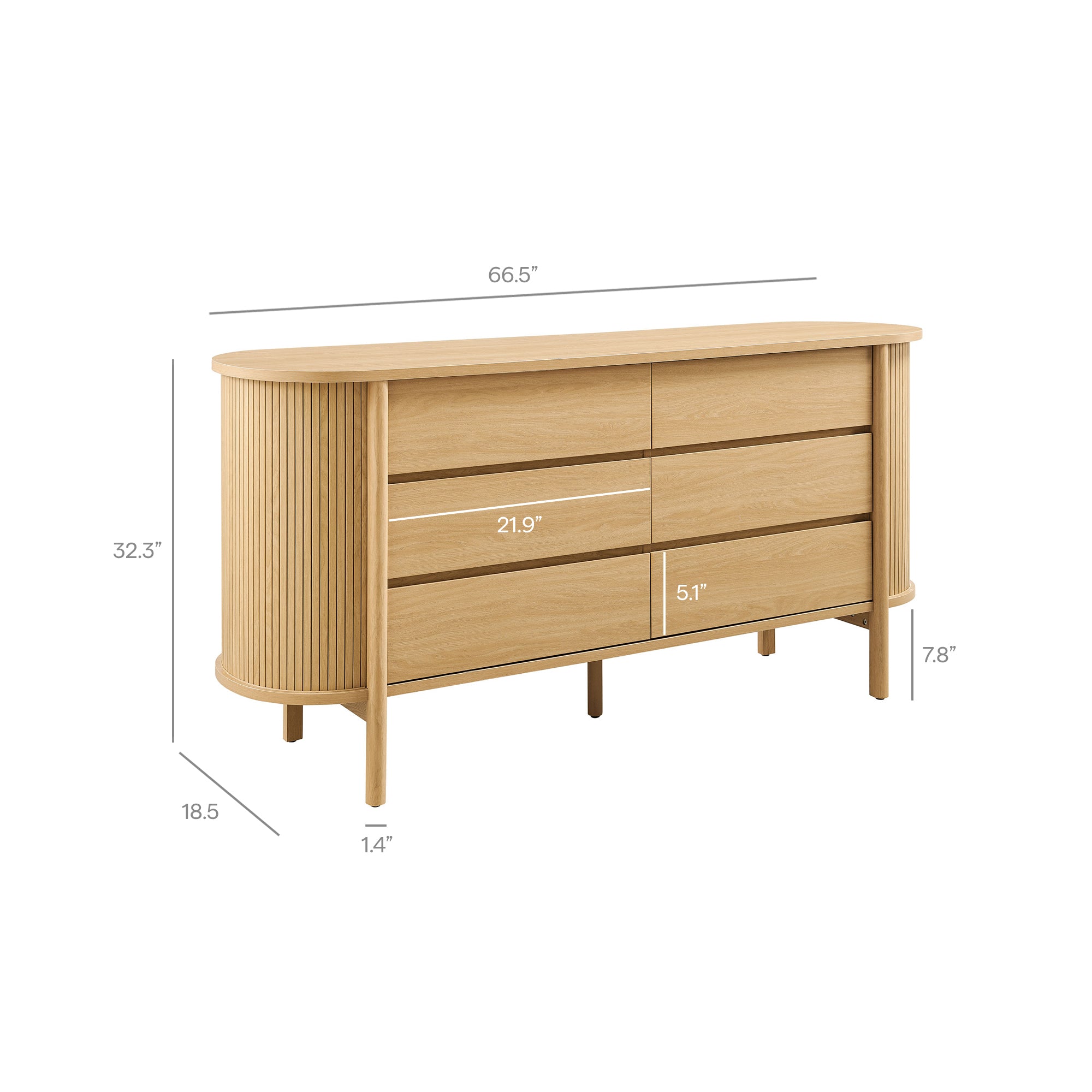 Cadence 6-Drawer Curved Dresser, Oak