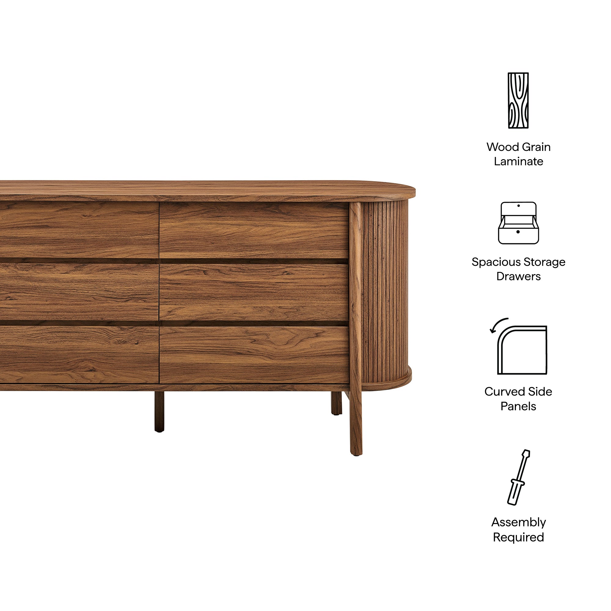 Cadence 6-Drawer Curved Dresser, Walnut