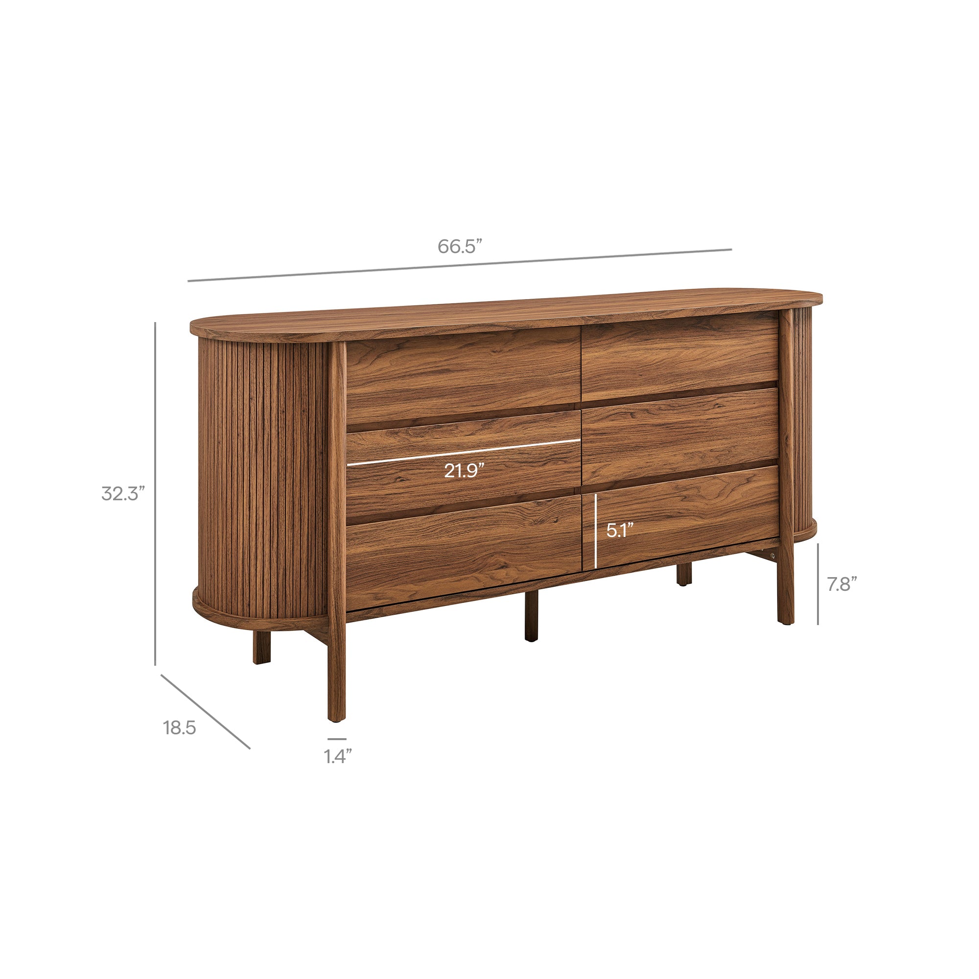 Cadence 6-Drawer Curved Dresser, Walnut