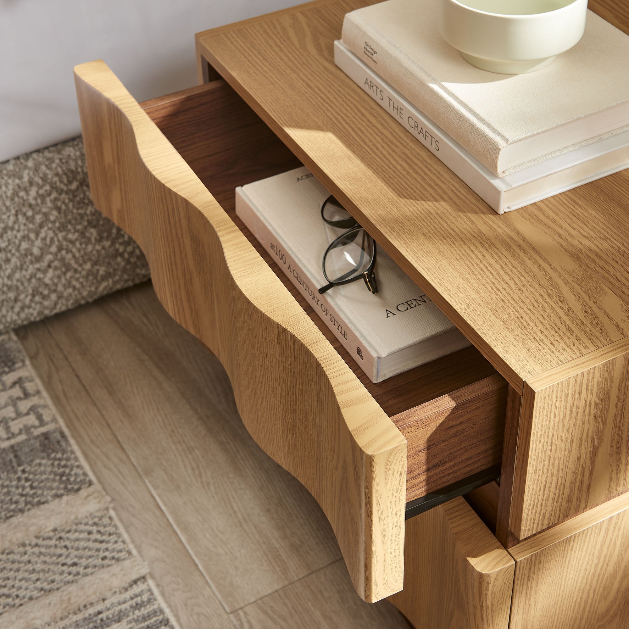 Isola 2 Drawer Nightstand, Light Oak Walnut