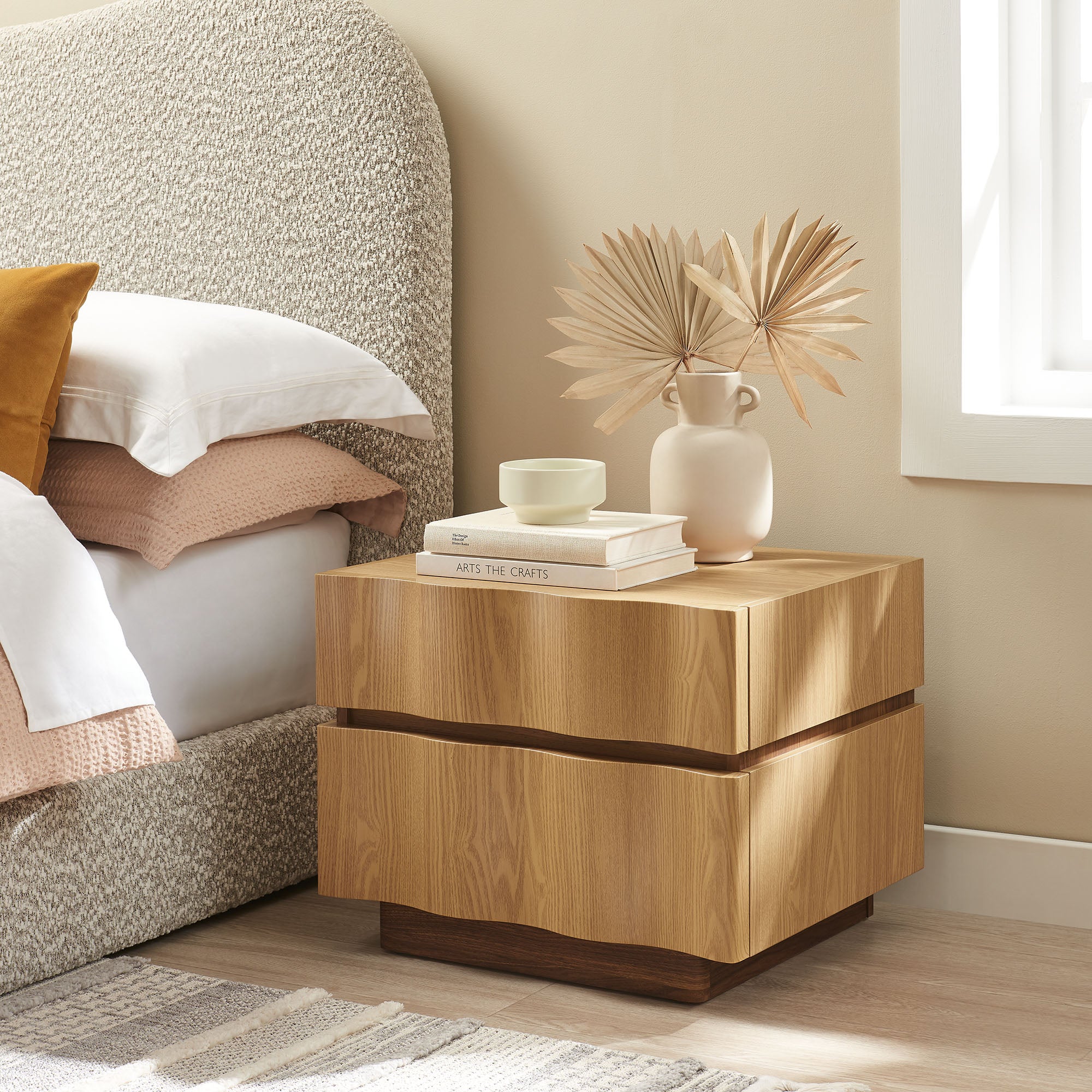 Isola 2 Drawer Nightstand, Light Oak Walnut