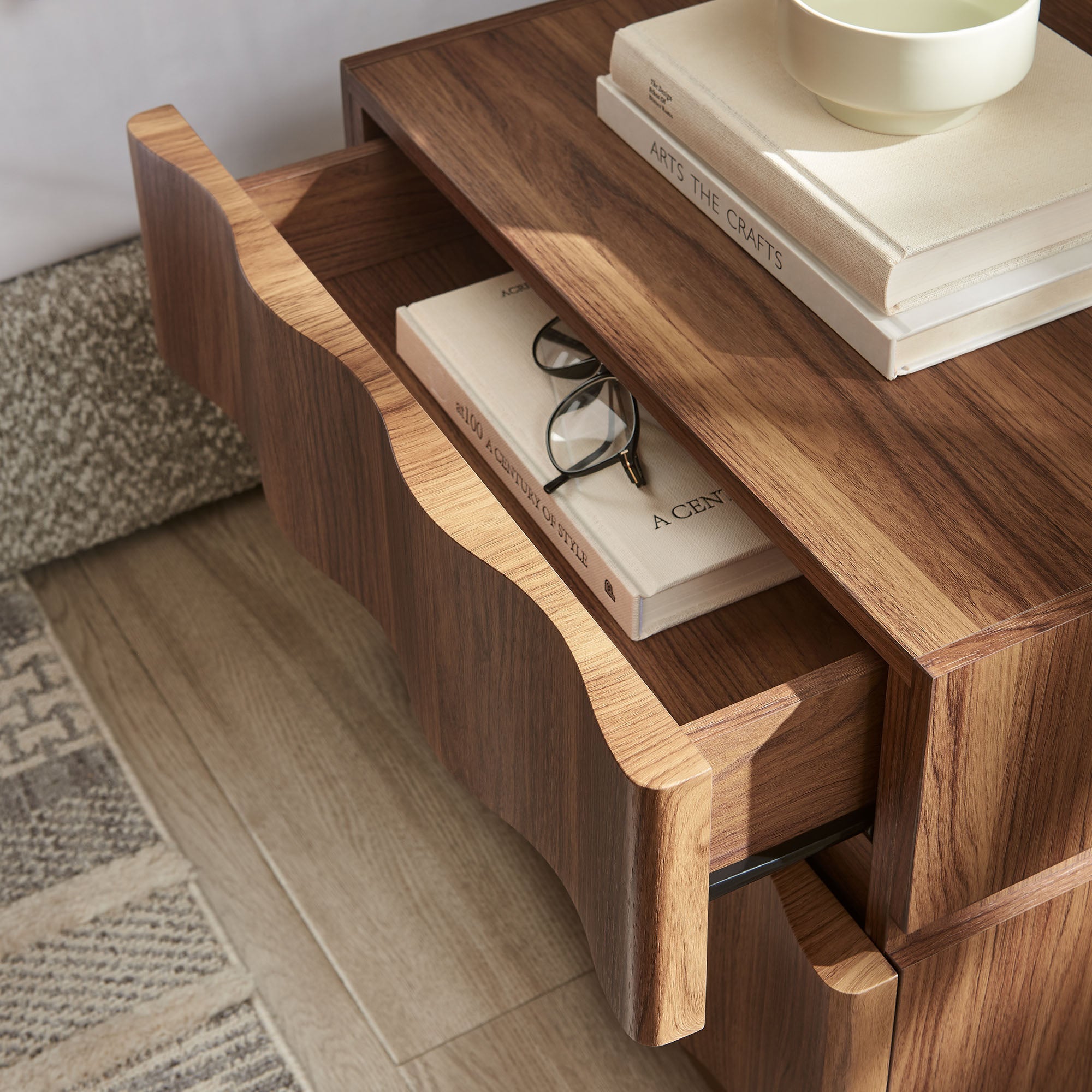 Isola 2 Drawer Nightstand, Walnut