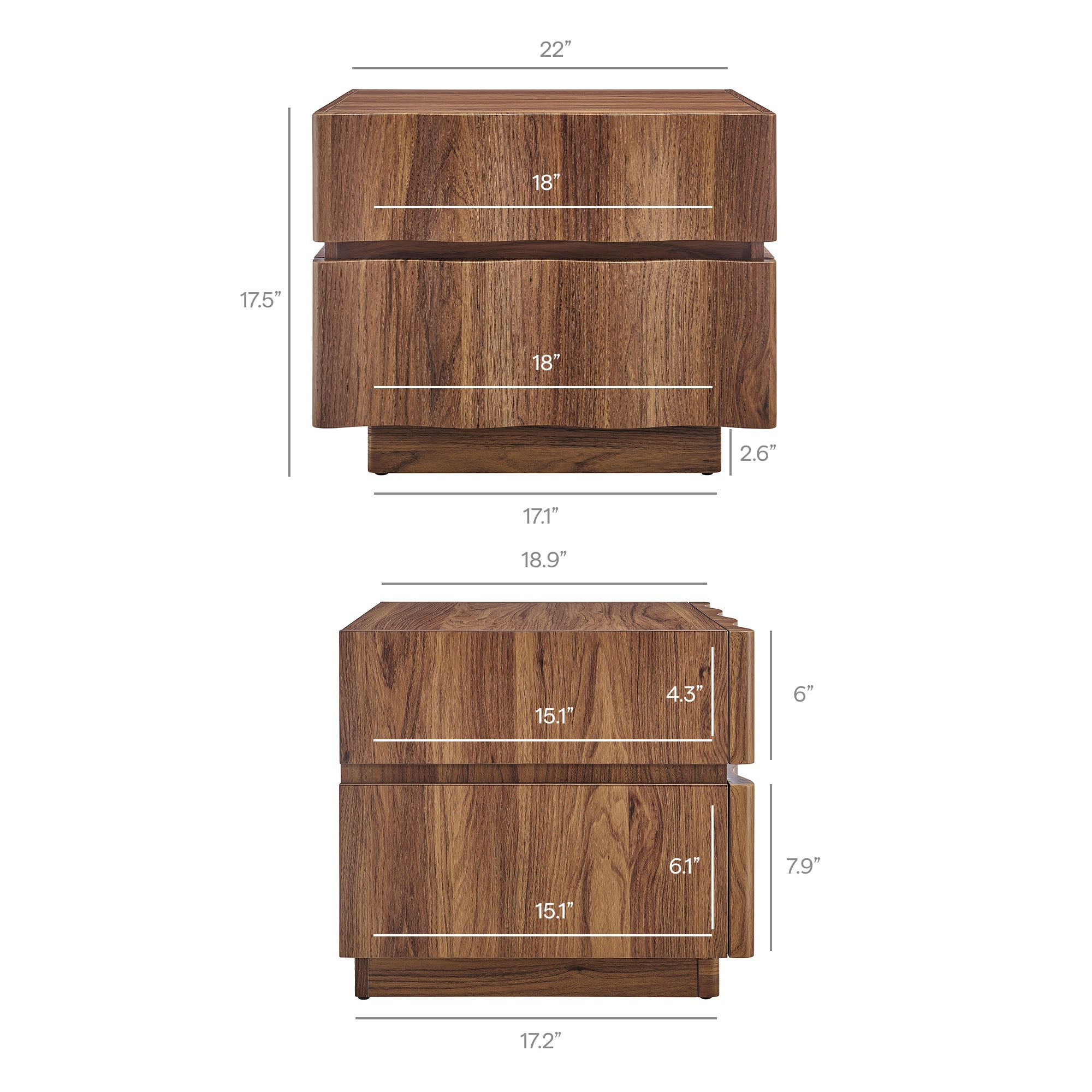Isola 2 Drawer Nightstand, Walnut