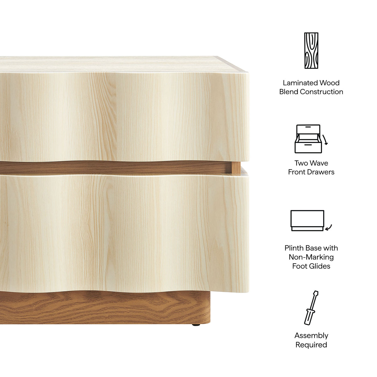Isola 2 Drawer Nightstand, White Light Oak