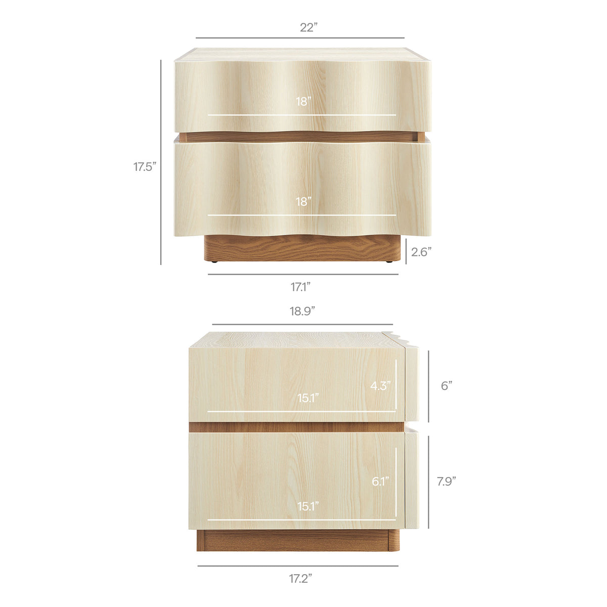 Isola 2 Drawer Nightstand, White Light Oak