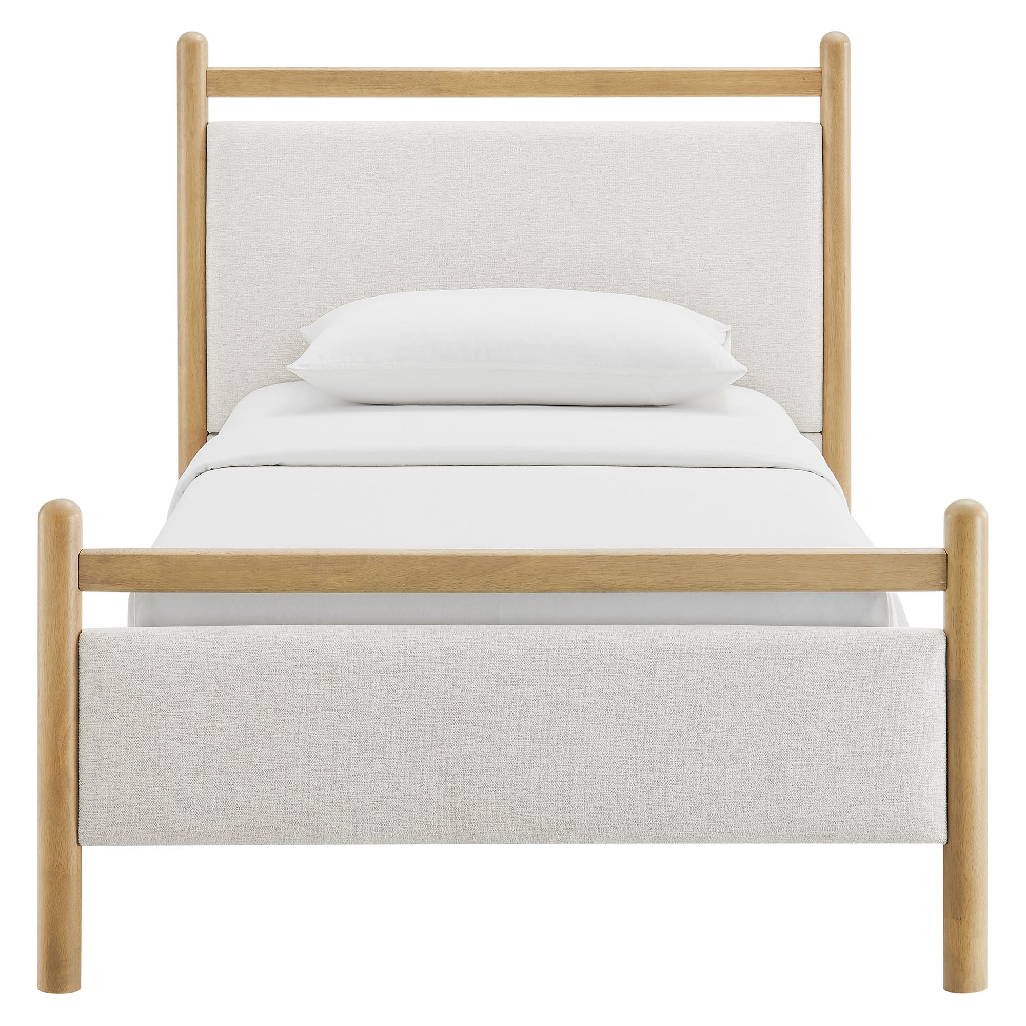 Ginny Twin Size Platform Bed Frame, Light Oak Heathered Ivory