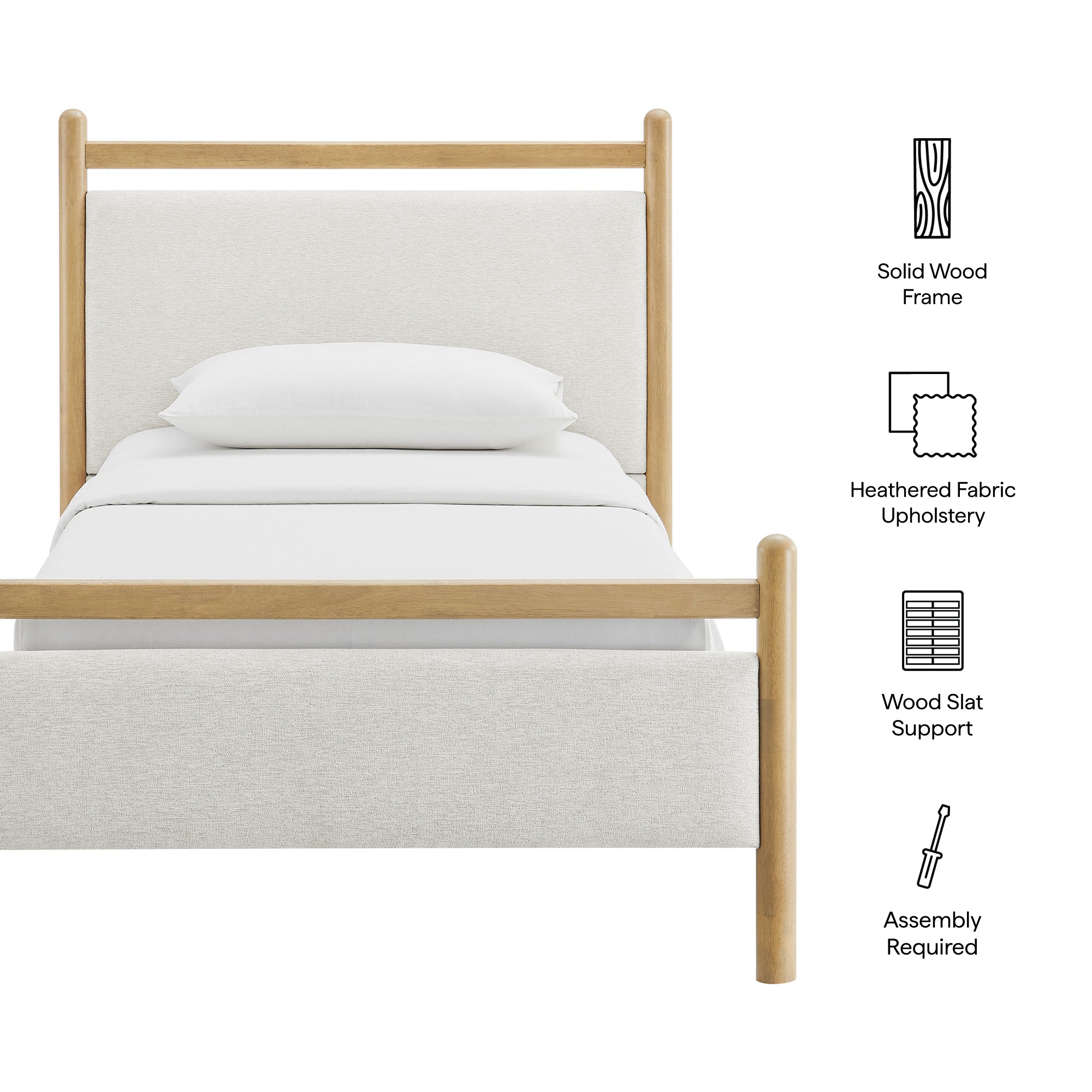 Ginny Twin Size Platform Bed Frame, Light Oak Heathered Ivory
