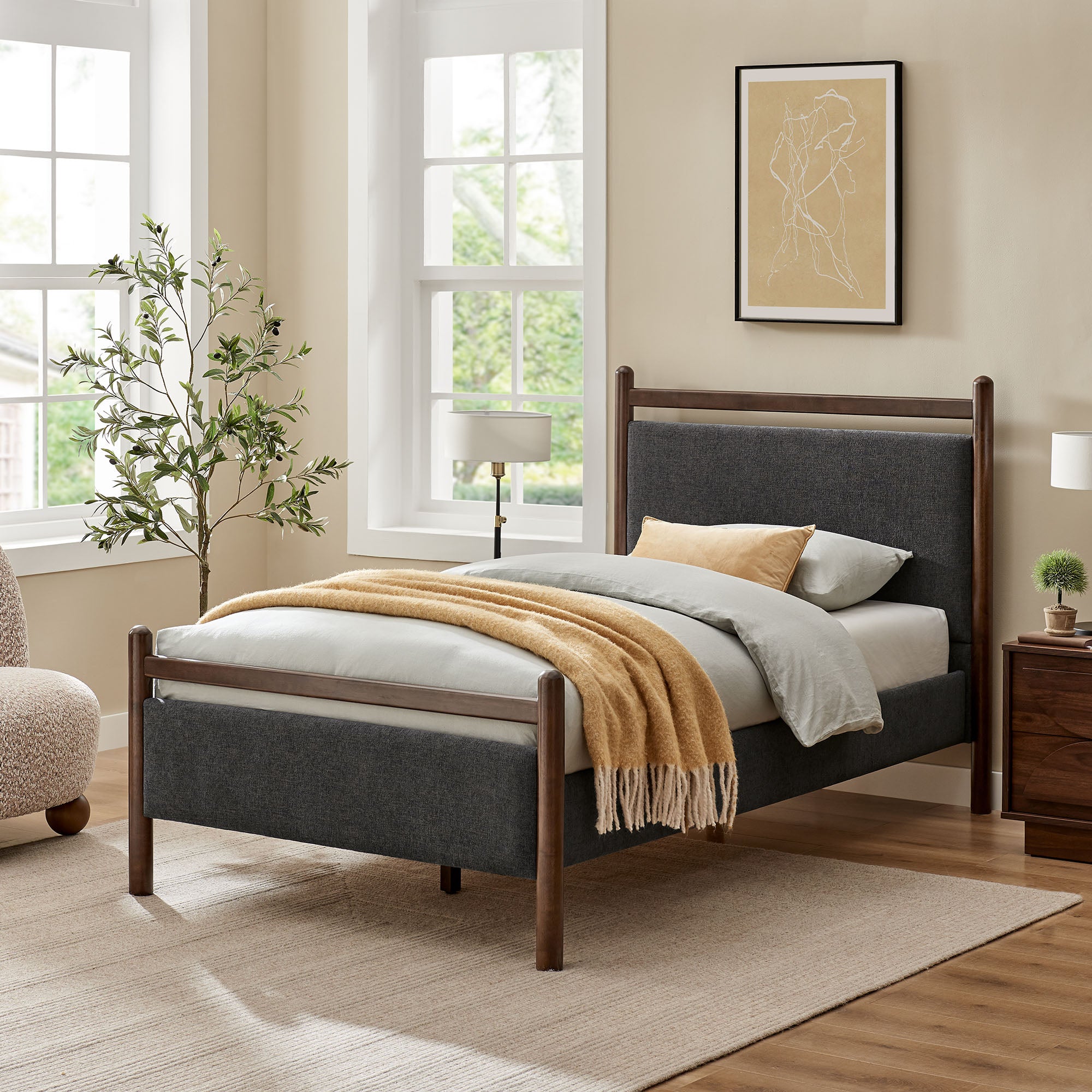 Ginny Twin Size Platform Bed Frame, Wenge Heathered Dark Gray
