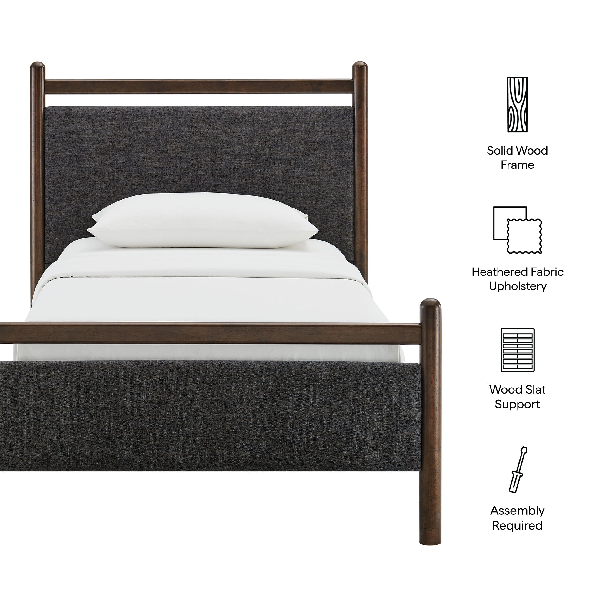 Ginny Twin Size Platform Bed Frame, Wenge Heathered Dark Gray