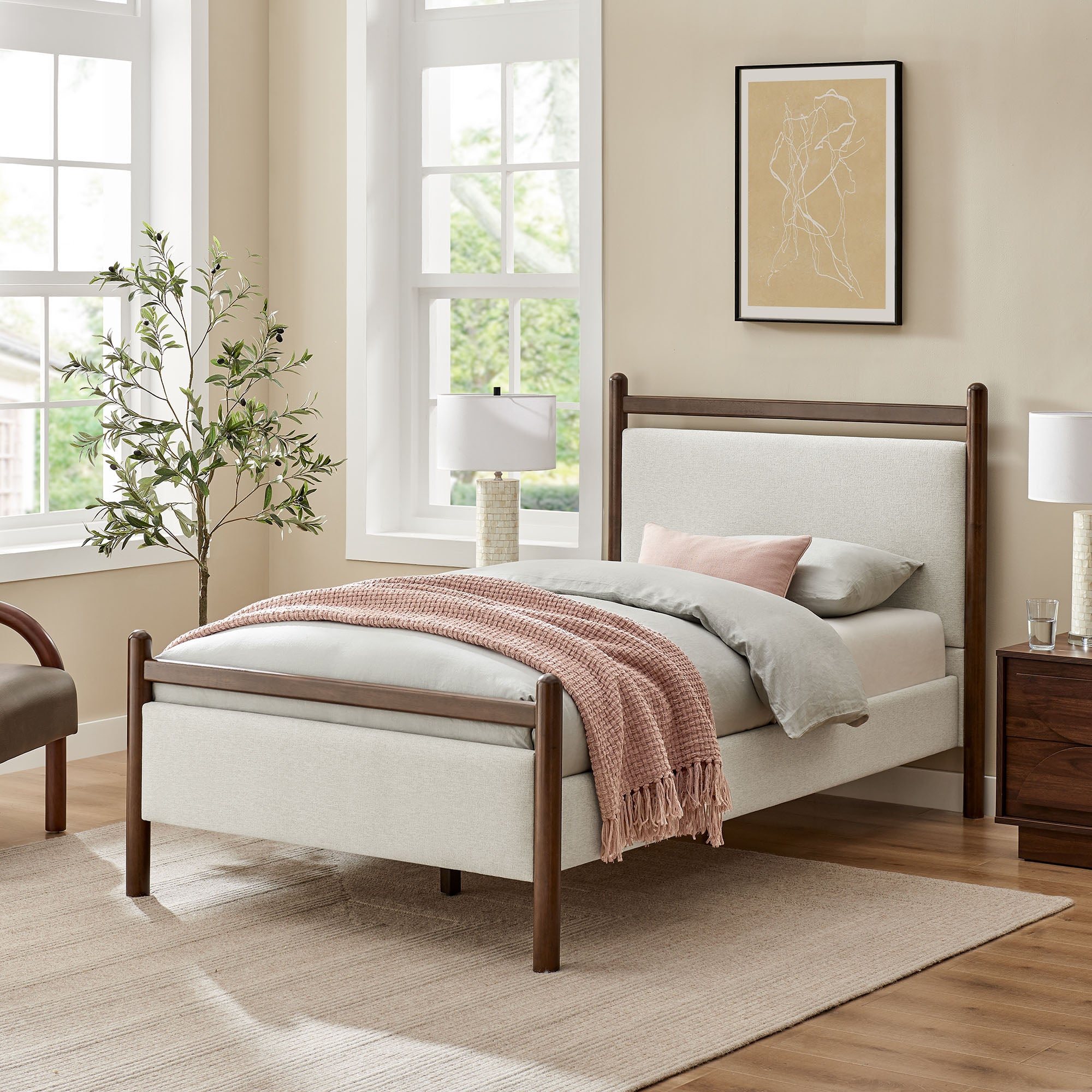 Ginny Twin Size Platform Bed Frame, Wenge Heathered Ivory