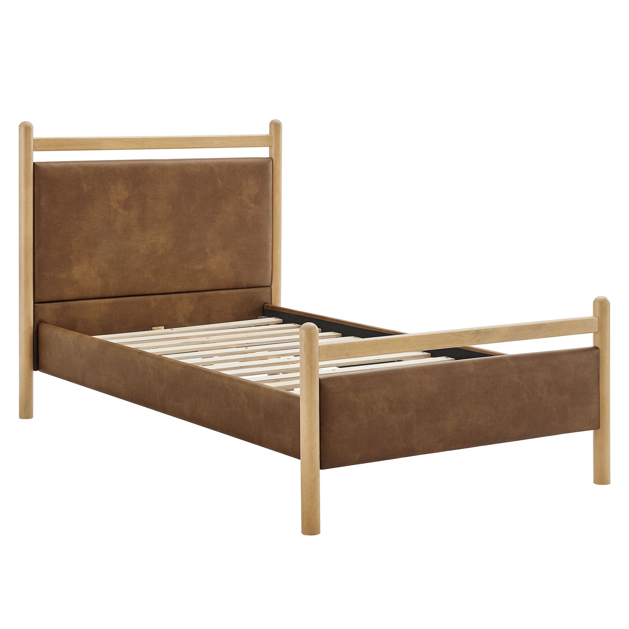 Ginny Twin Size Vegan Leather Platform Bed Frame, Light Oak Canyon