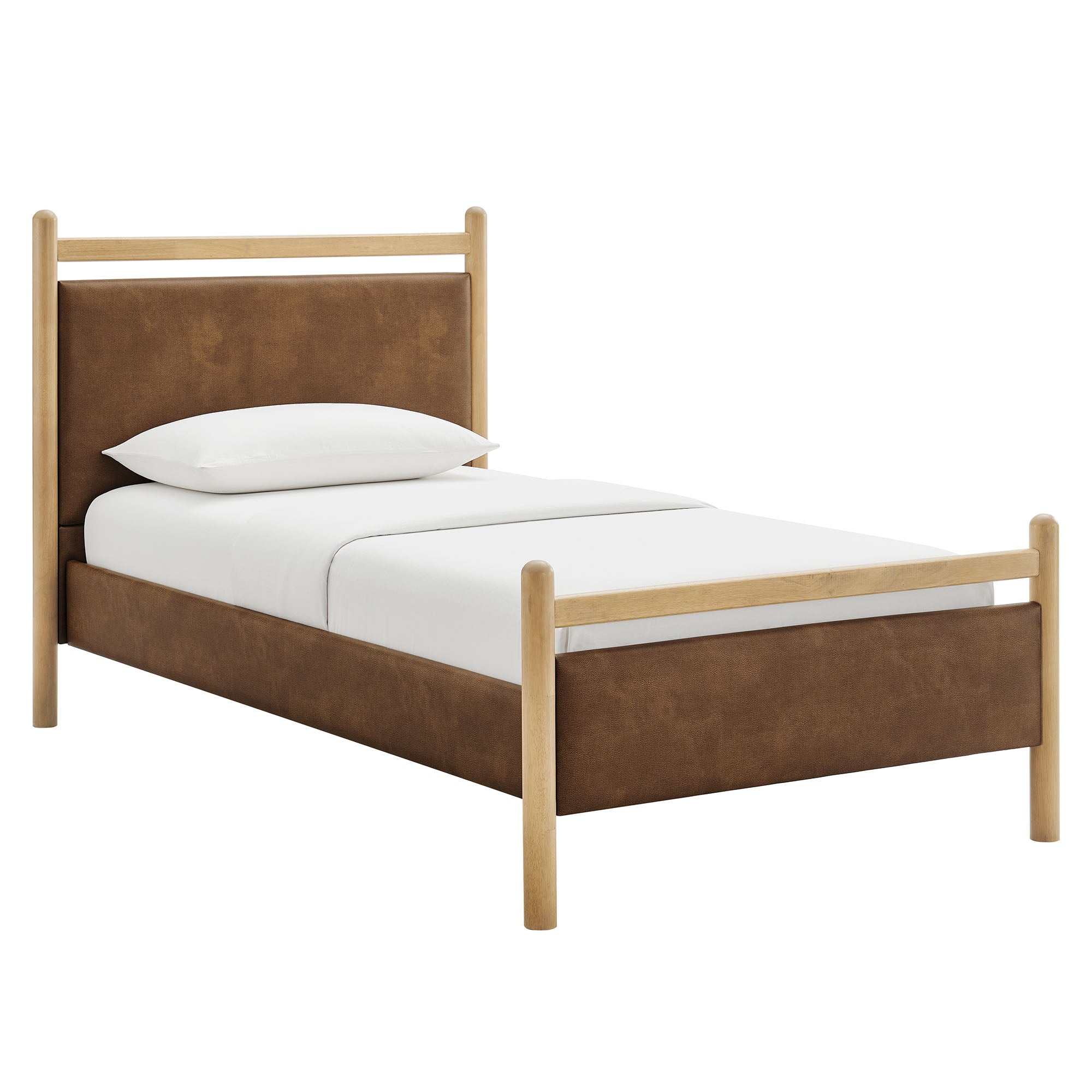 Ginny Twin Size Vegan Leather Platform Bed Frame, Light Oak Canyon