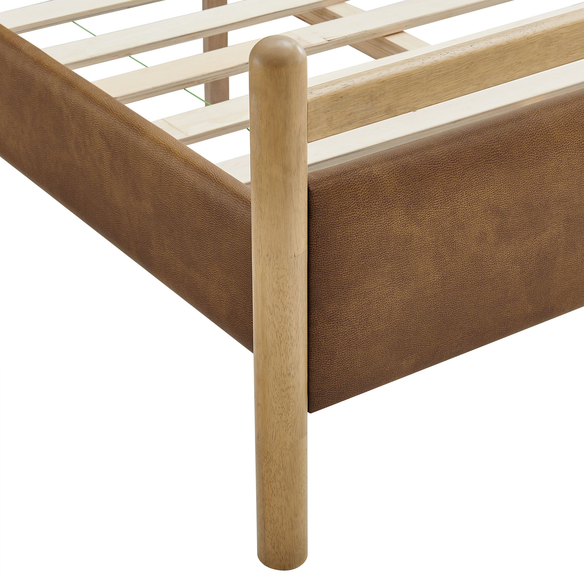 Ginny Twin Size Vegan Leather Platform Bed Frame, Light Oak Canyon