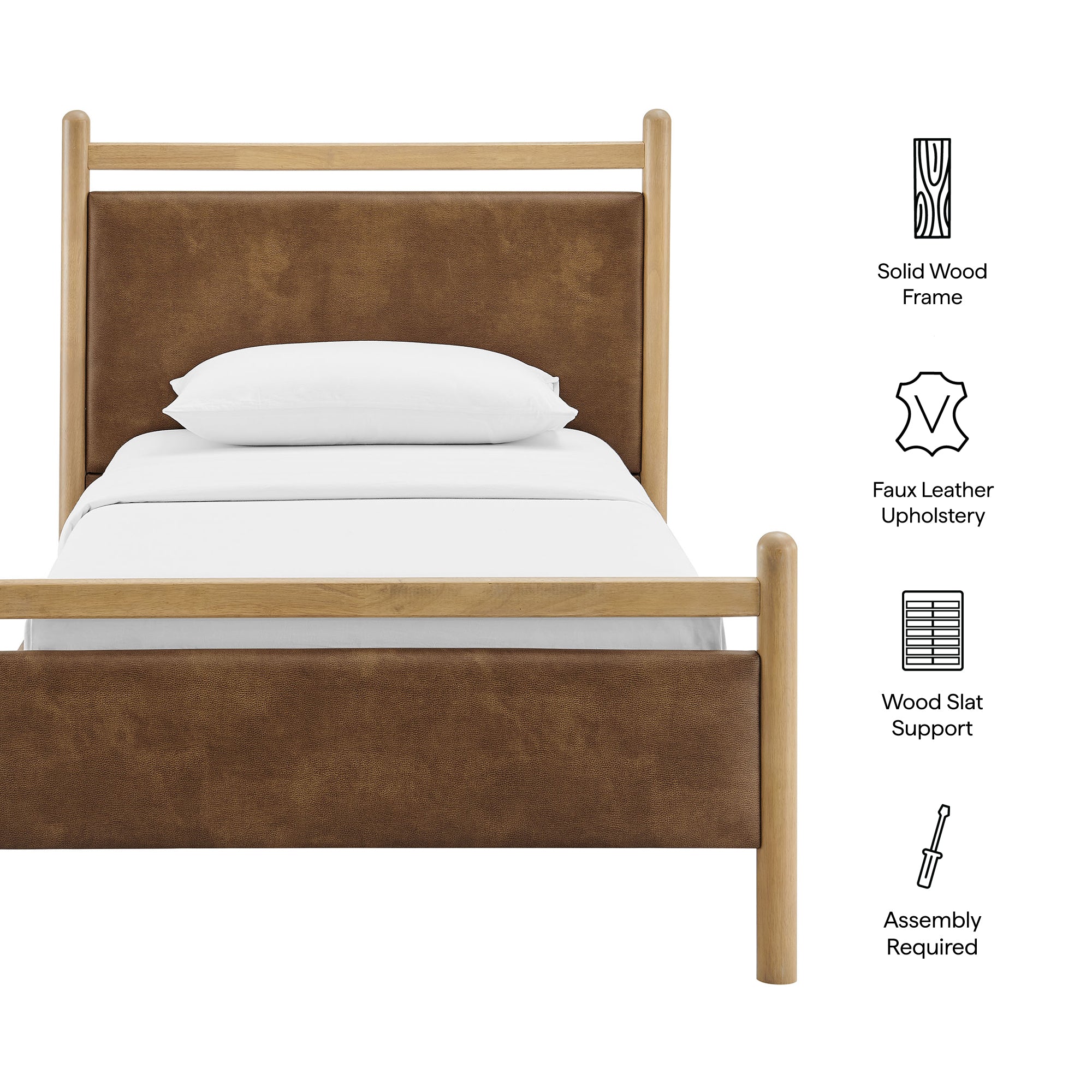 Ginny Twin Size Vegan Leather Platform Bed Frame, Light Oak Canyon