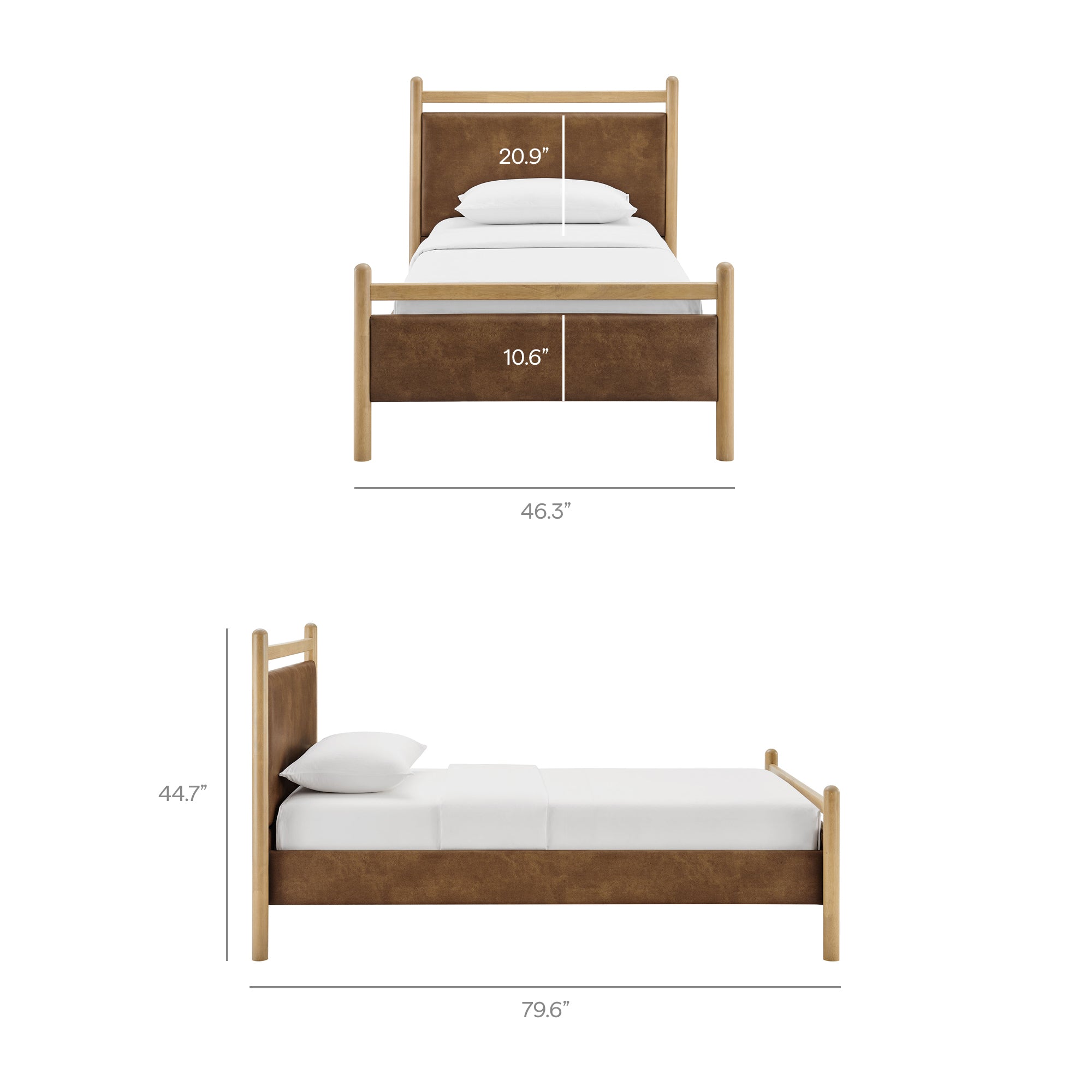 Ginny Twin Size Vegan Leather Platform Bed Frame, Light Oak Canyon