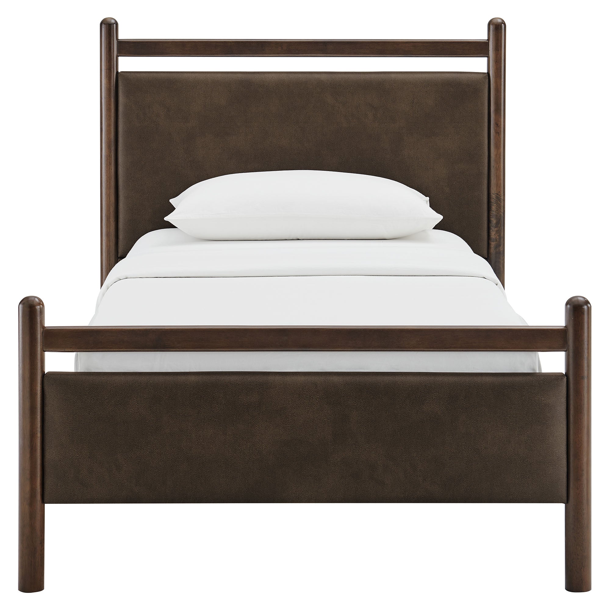 Ginny Twin Size Vegan Leather Platform Bed Frame, Wenge Mushroom
