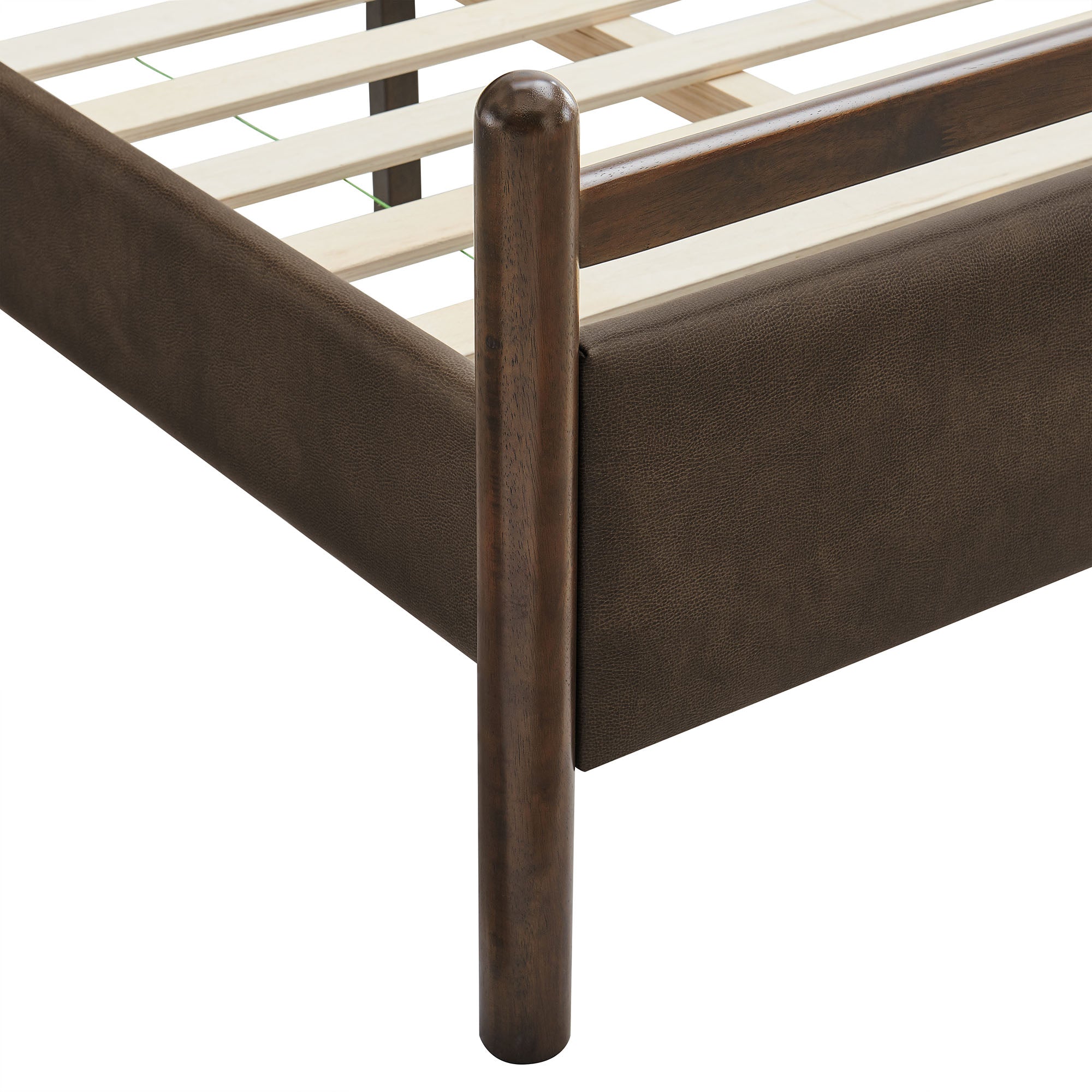 Ginny Twin Size Vegan Leather Platform Bed Frame, Wenge Mushroom