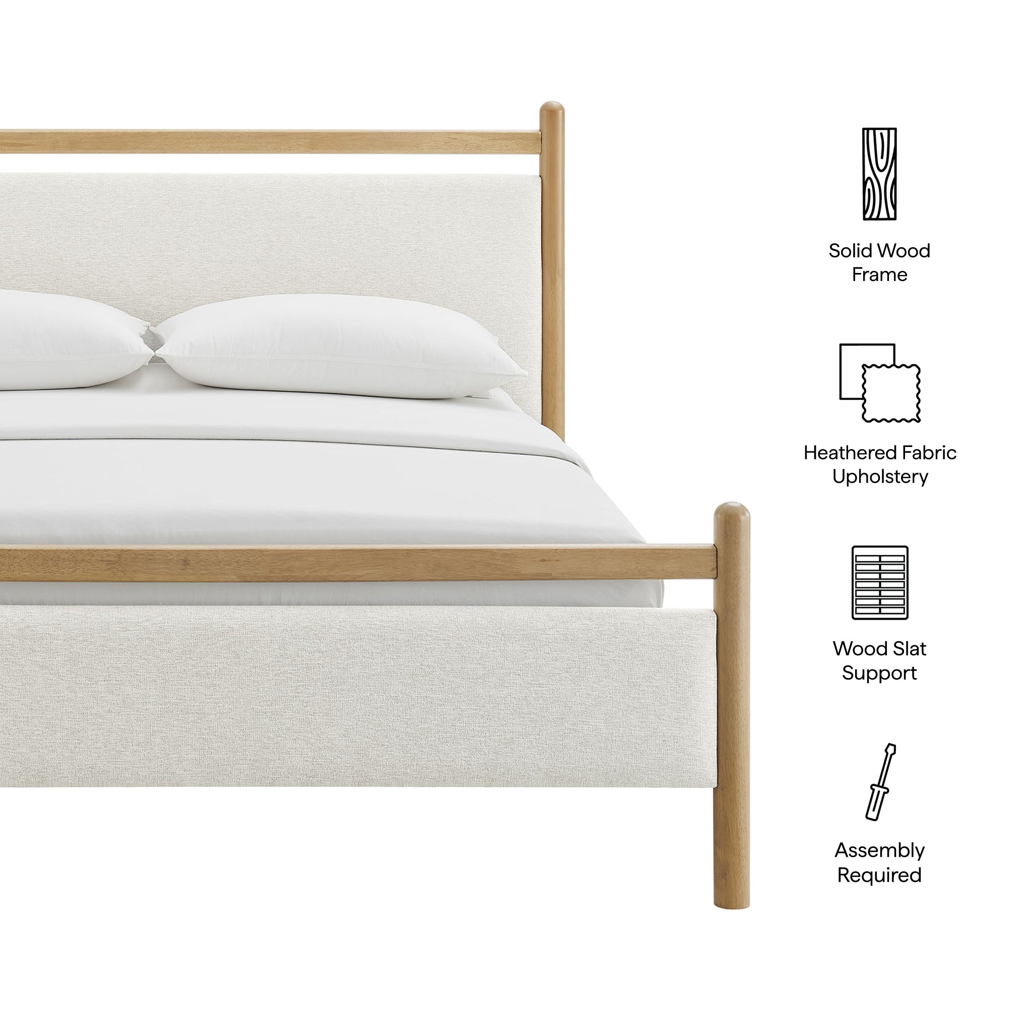 Ginny Full Size Platform Bed Frame, Light Oak Heathered Ivory