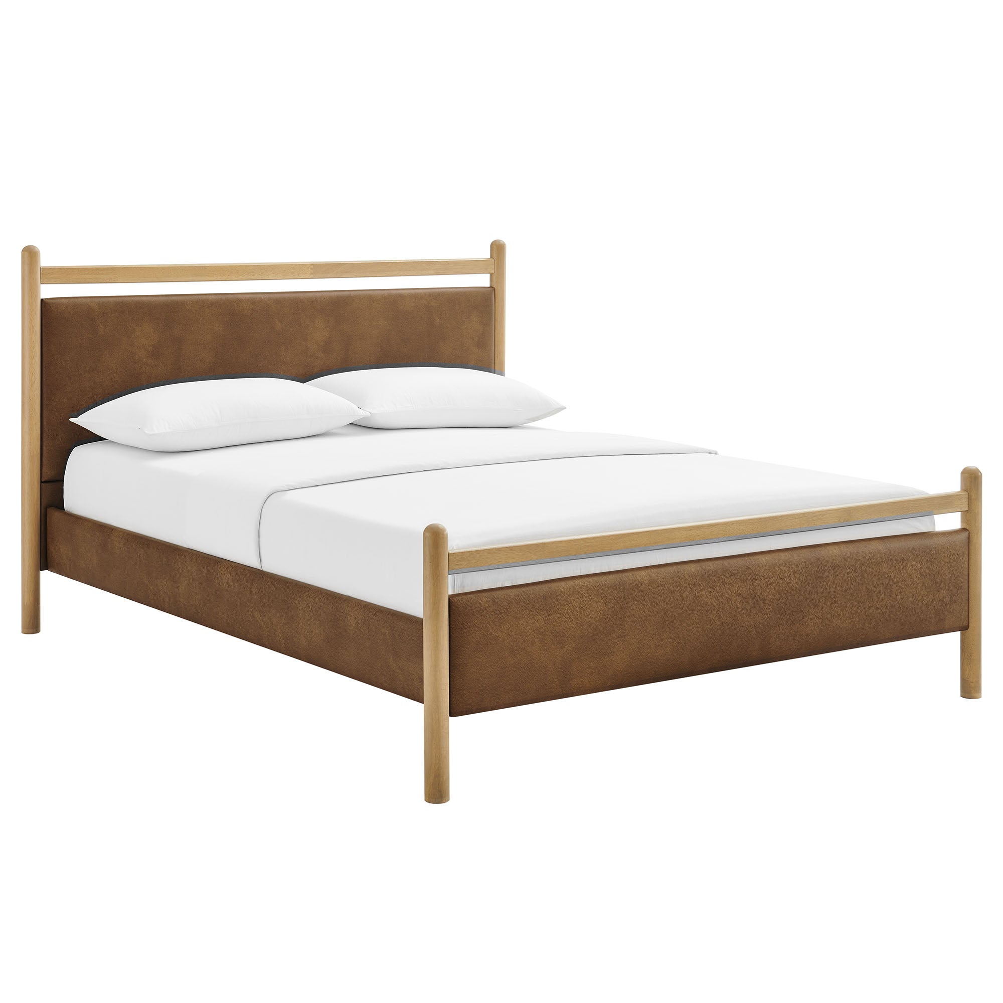 Ginny Full Size Vegan Leather Platform Bed Frame, Light Oak Canyon