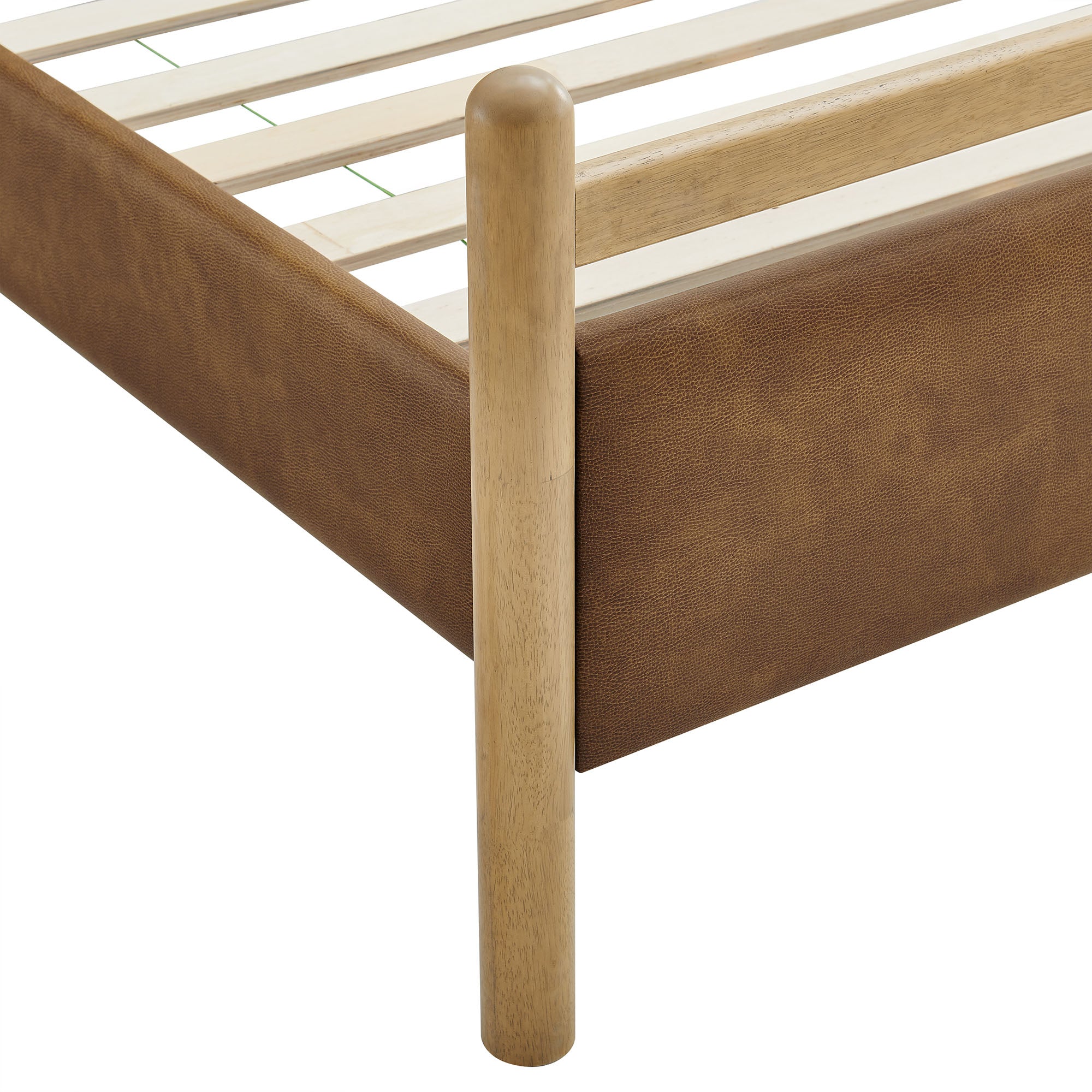 Ginny Full Size Vegan Leather Platform Bed Frame, Light Oak Canyon