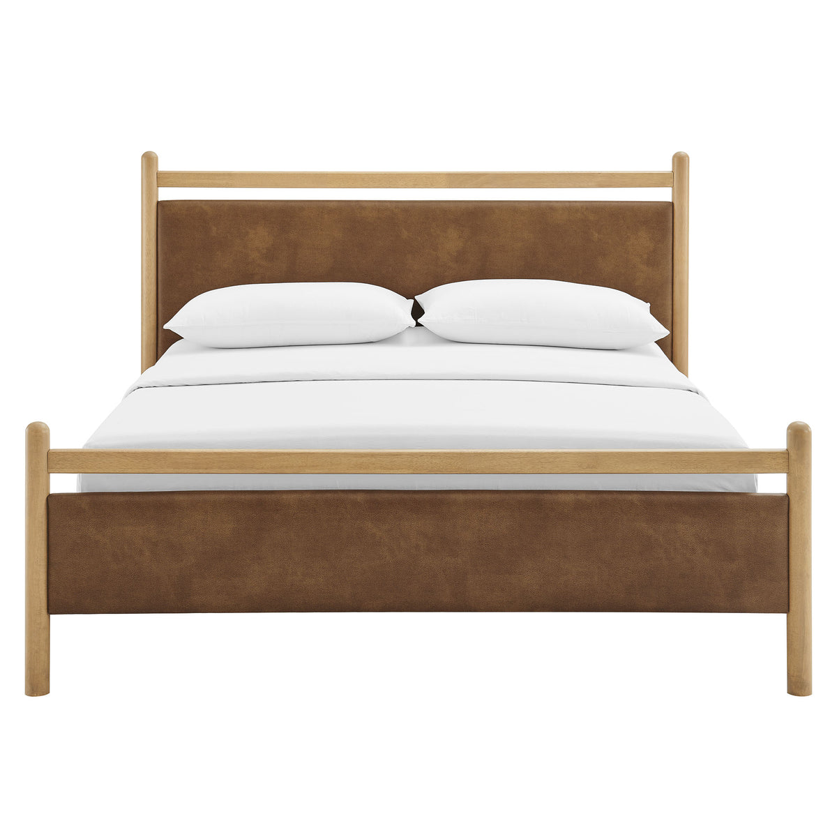 Ginny Queen Size Vegan Leather Platform Bed Frame, Light Oak Canyon