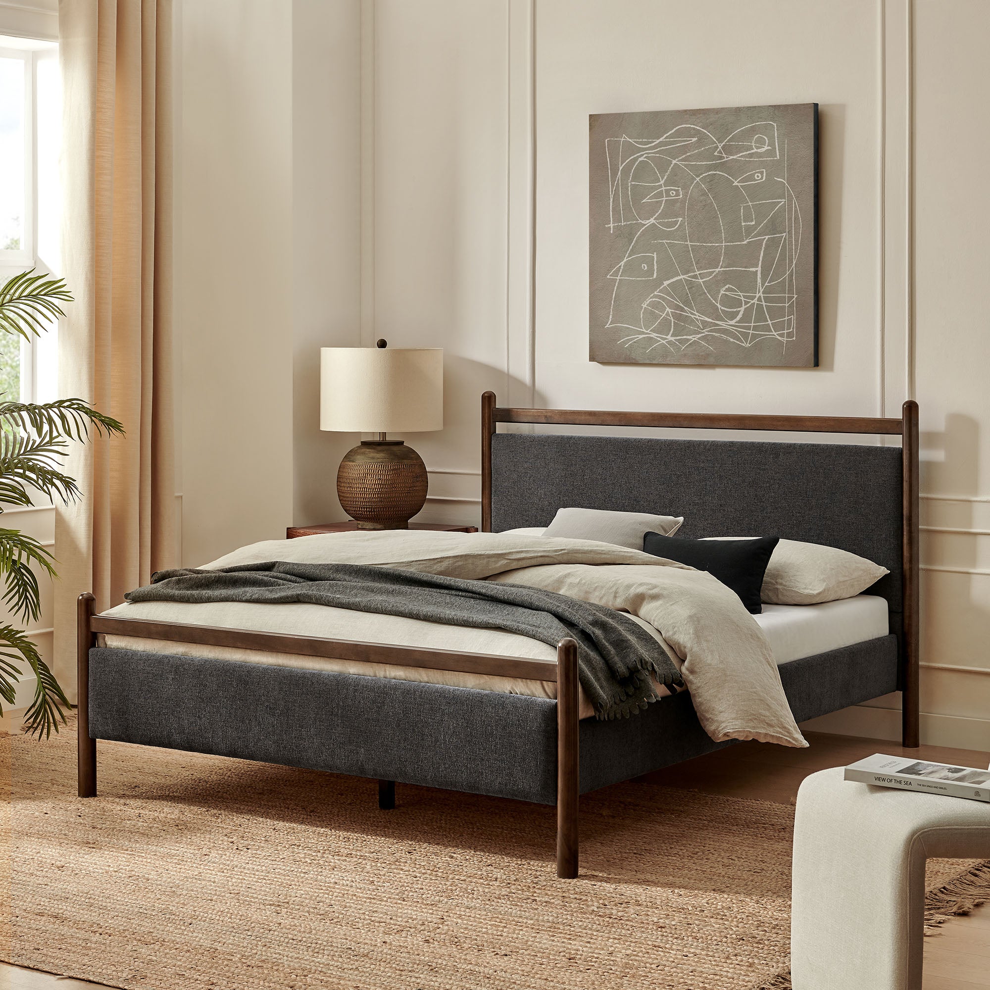 Ginny King Size Platform Bed Frame, Wenge Heathered Dark Gray