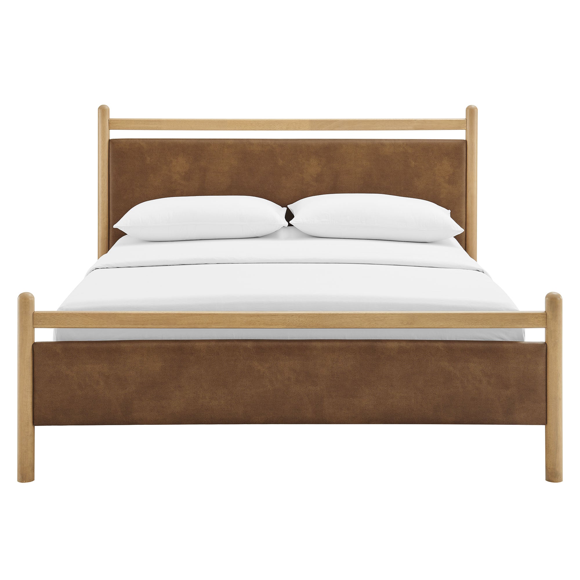 Ginny King Size Vegan Leather Platform Bed Frame, Light Oak Canyon