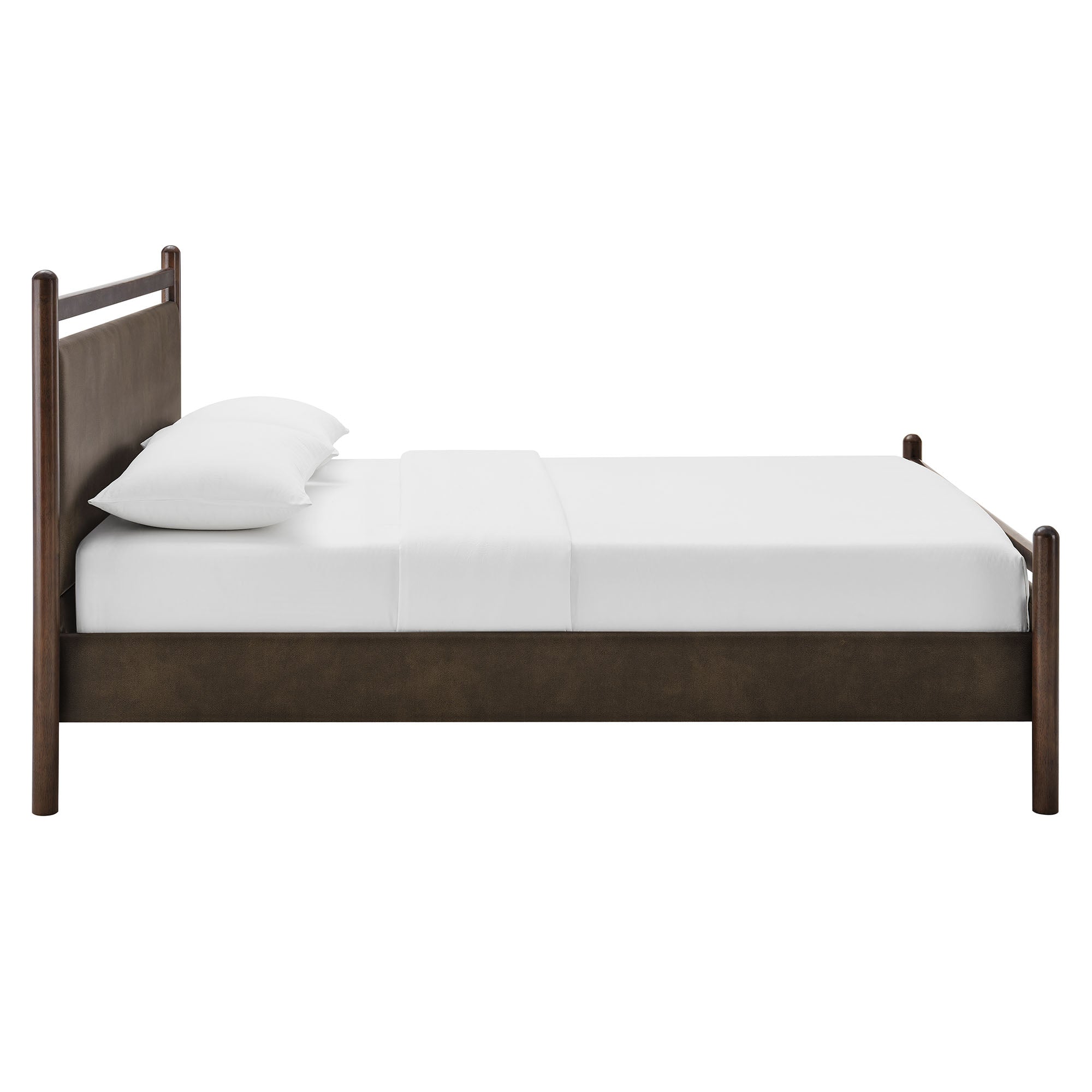 Ginny King Size Vegan Leather Platform Bed Frame, Wenge Mushroom