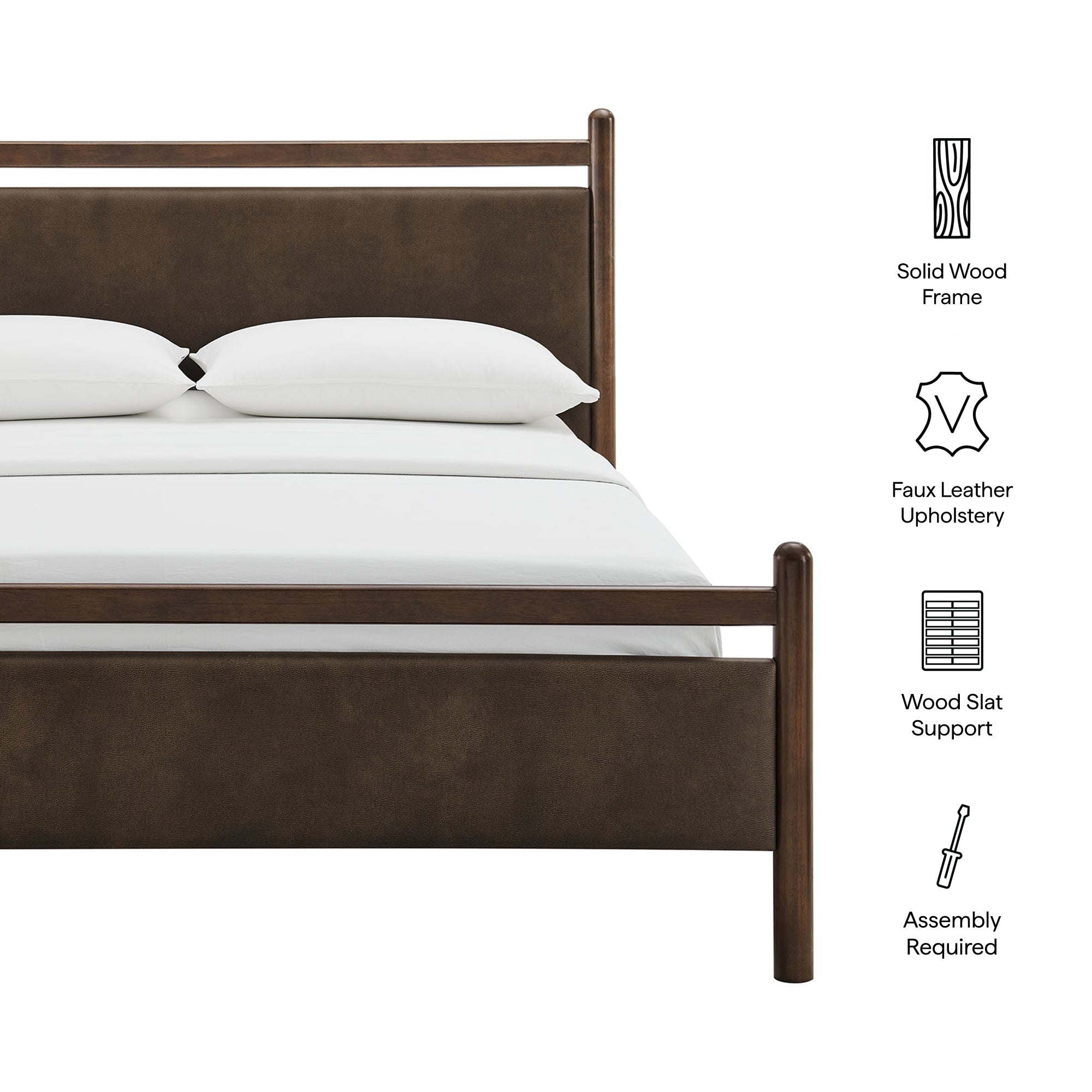 Ginny King Size Vegan Leather Platform Bed Frame, Wenge Mushroom