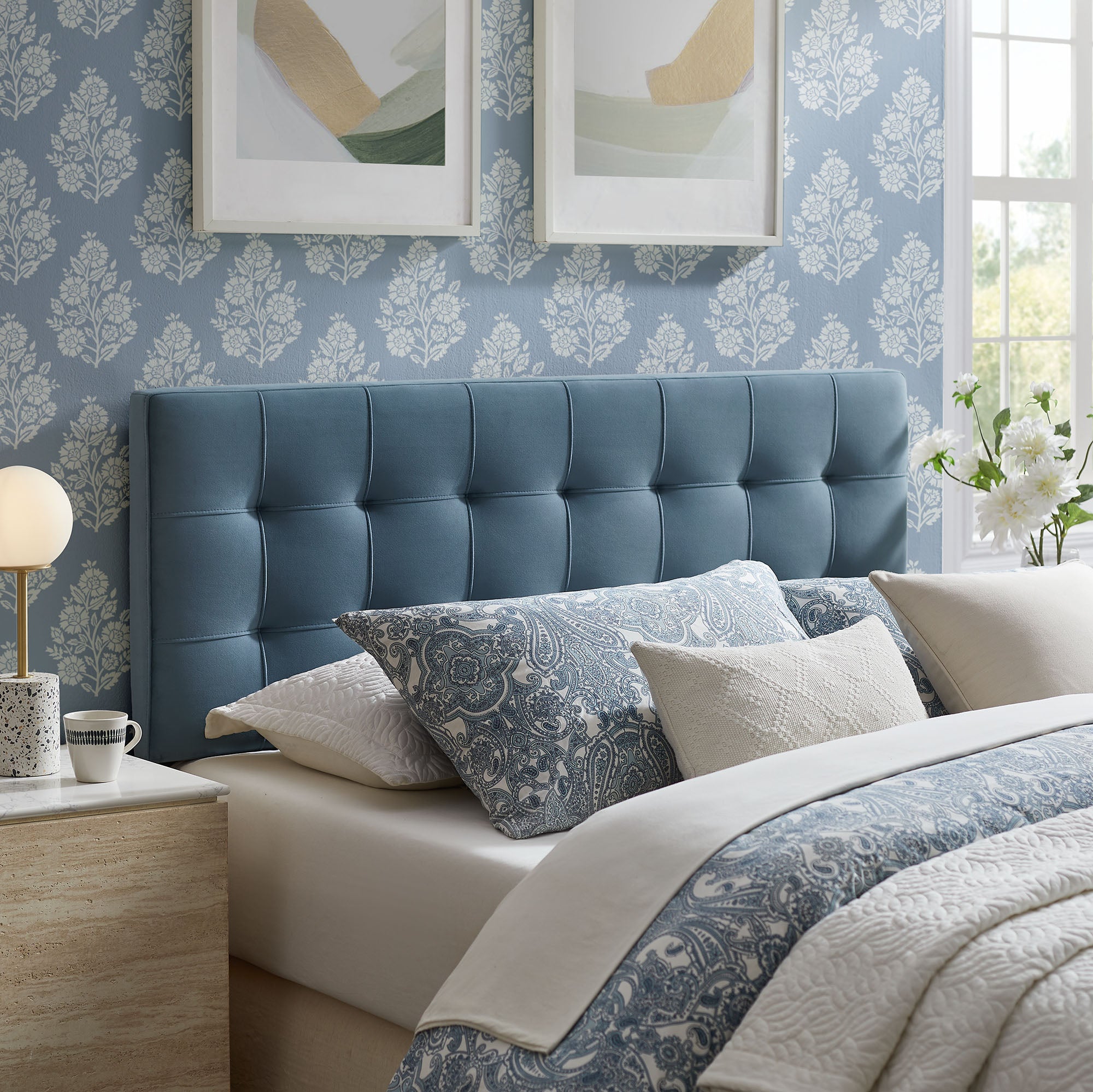 Lily Stain-Resistant Performance Velvet Full Size Headboard, Cadet Blue