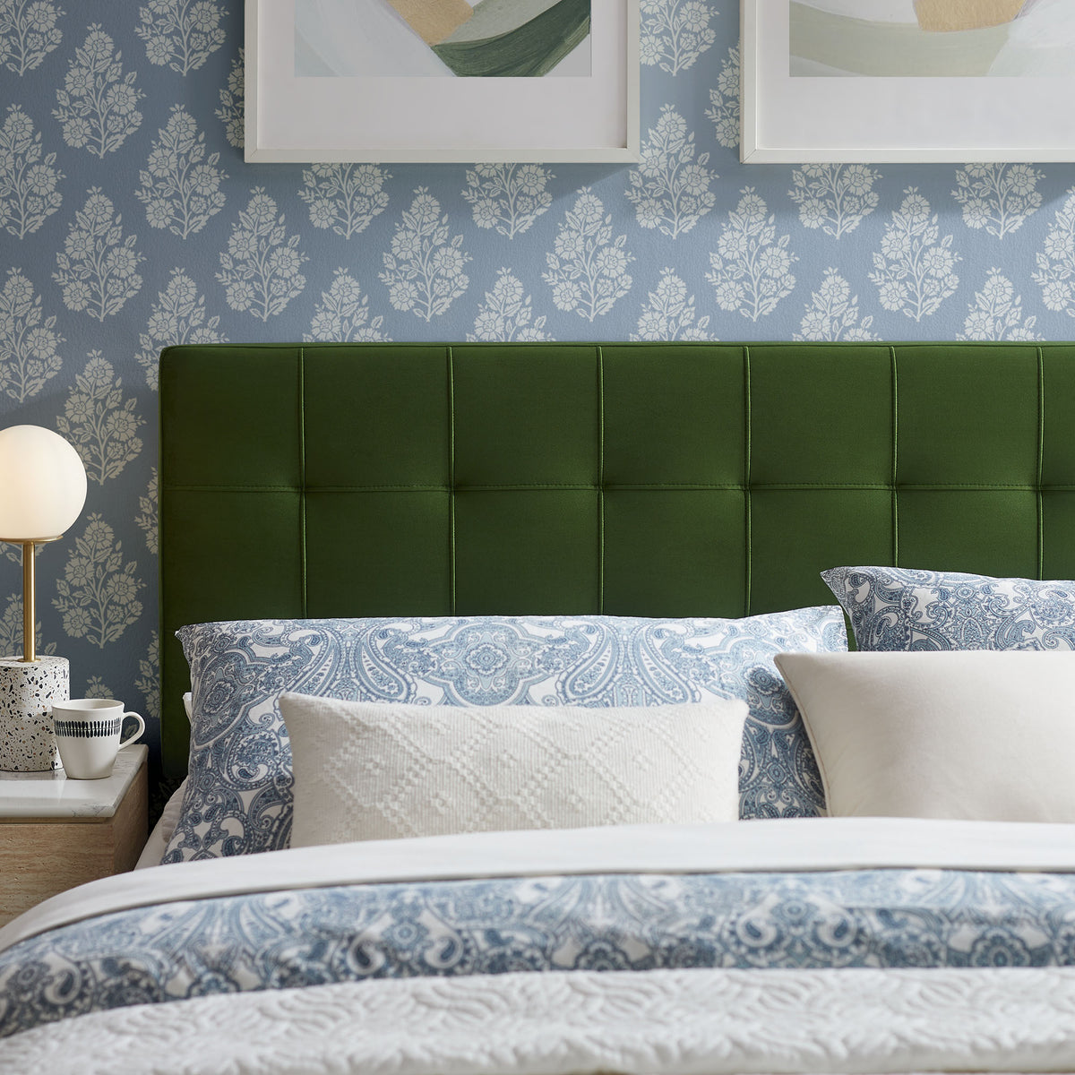 Lily Stain-Resistant Performance Velvet Full Size Headboard, Moss Green