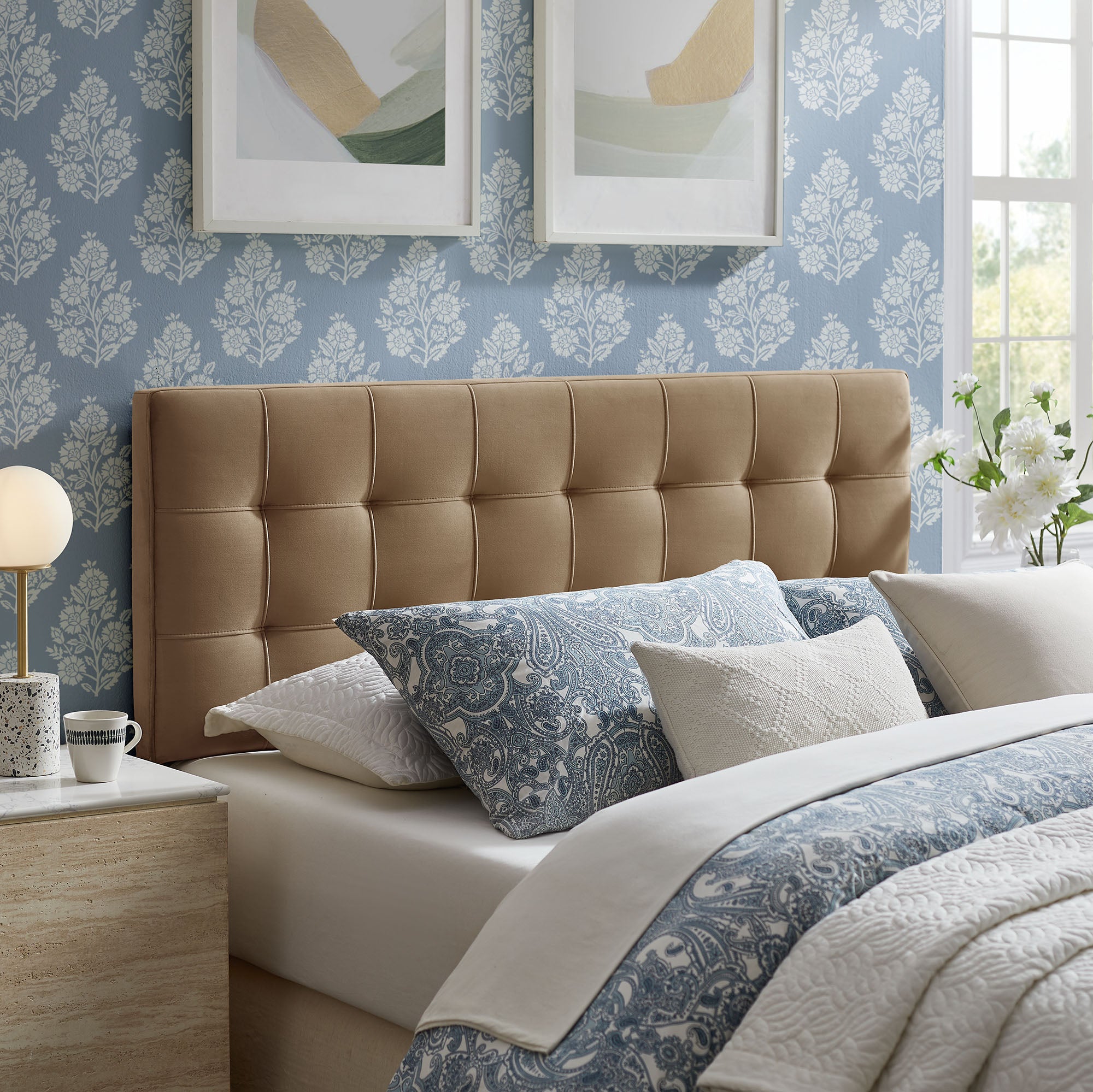 Lily Stain-Resistant Performance Velvet Full Size Headboard, Taupe