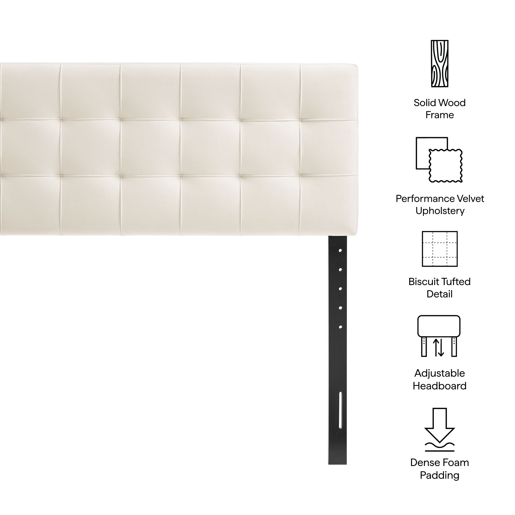Lily Stain-Resistant Performance Velvet Queen Size Headboard, Alabaster