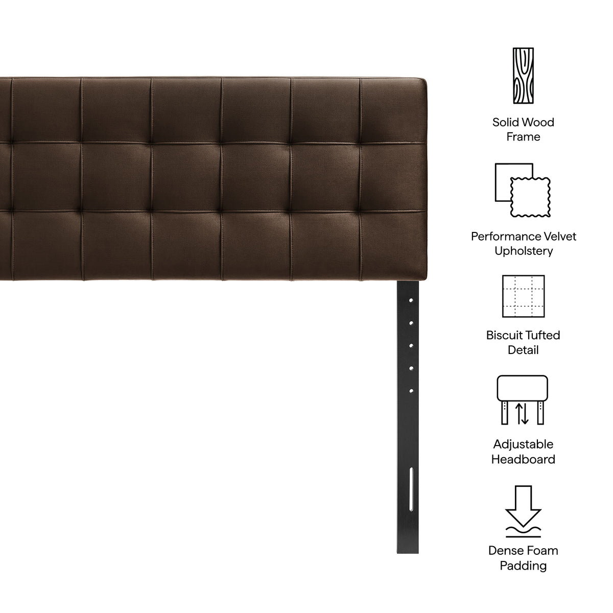 Lily Stain-Resistant Performance Velvet Queen Size Headboard, Chocolate Brown
