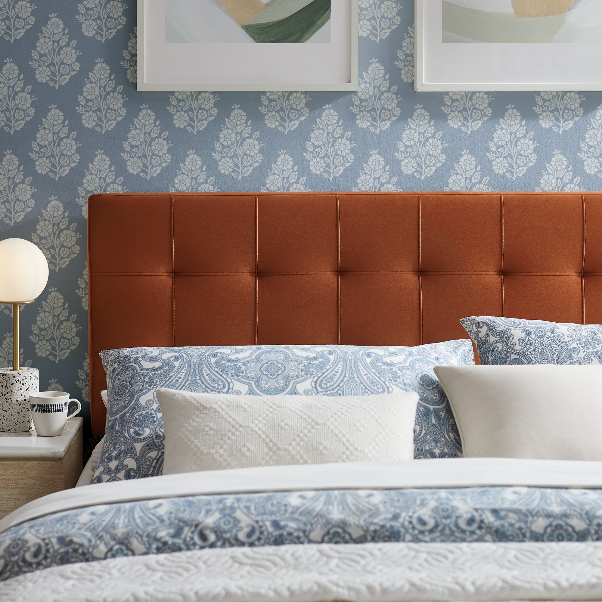 Lily Stain-Resistant Performance Velvet Queen Size Headboard, Rust