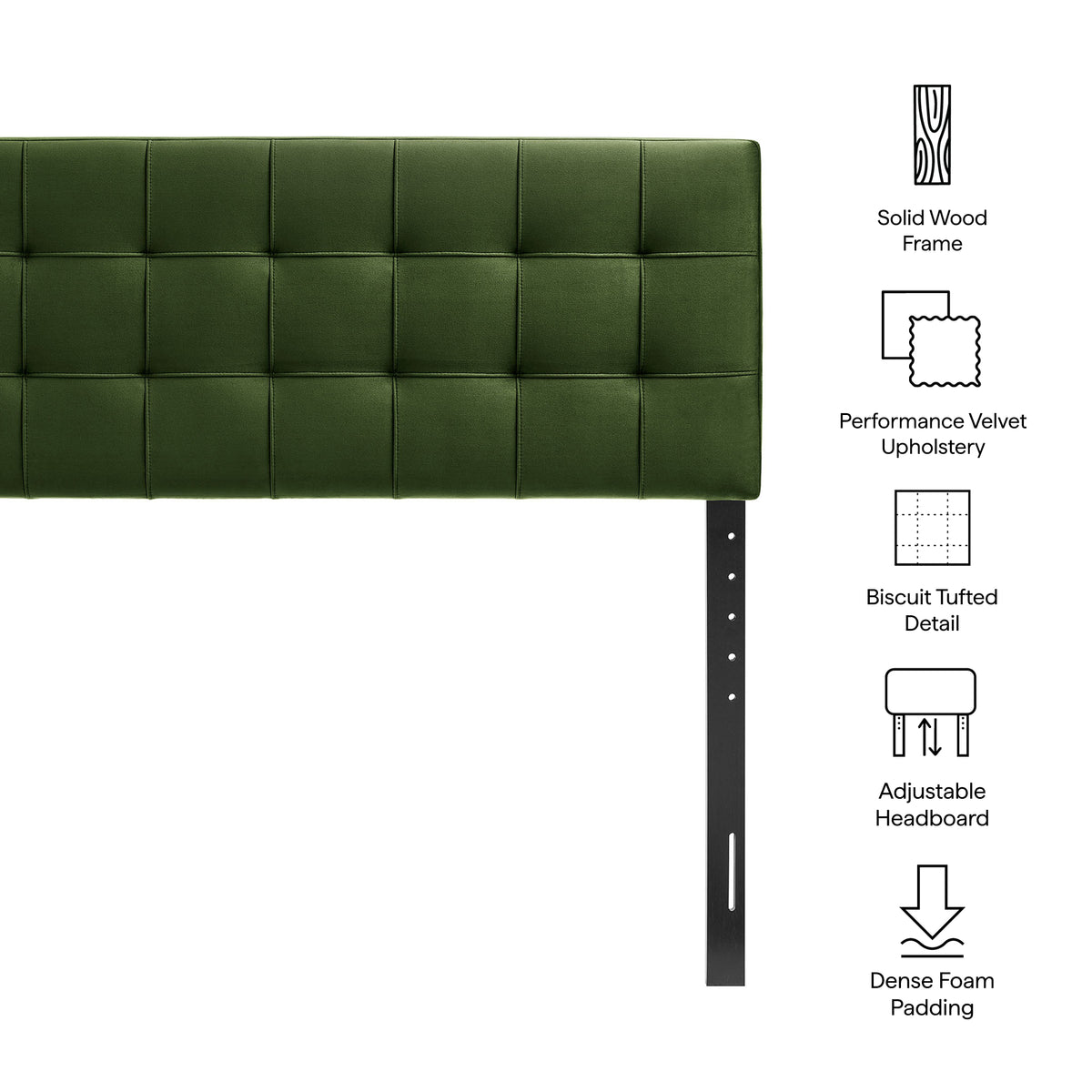 Lily Stain-Resistant Performance Velvet King Size Headboard, Moss Green