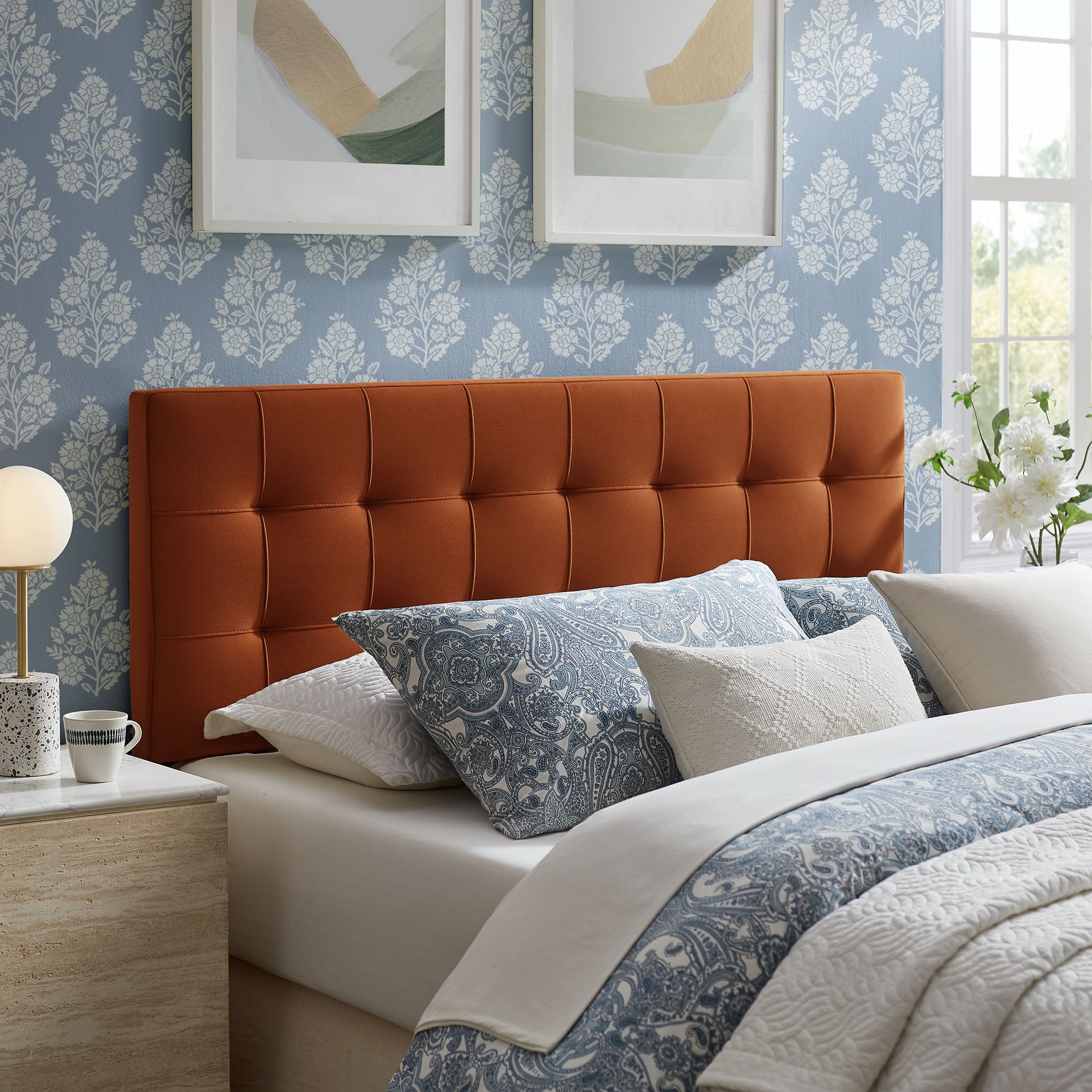 Lily Stain-Resistant Performance Velvet King Size Headboard, Rust