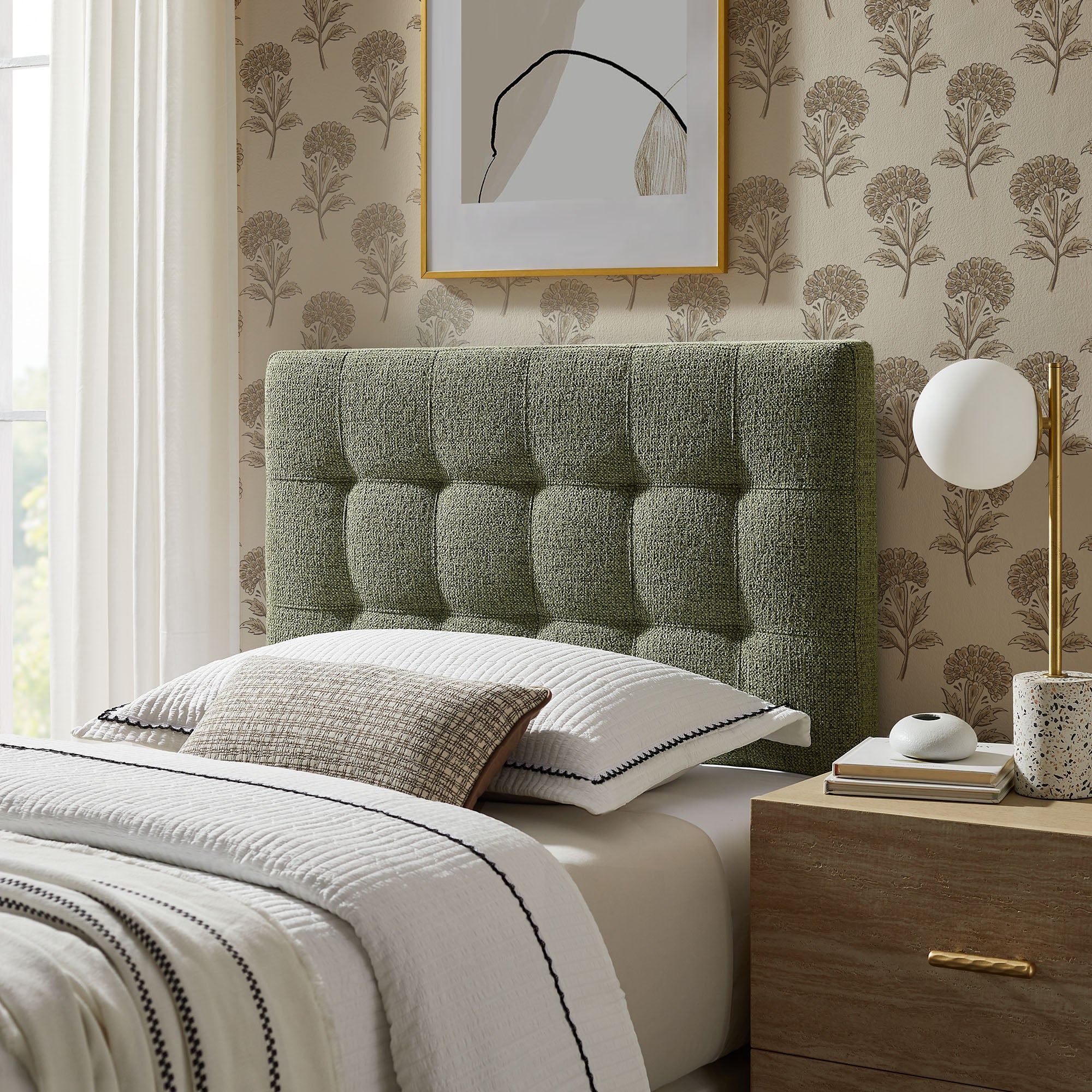 Lily Upholstered Twin Size Headboard, Leaf