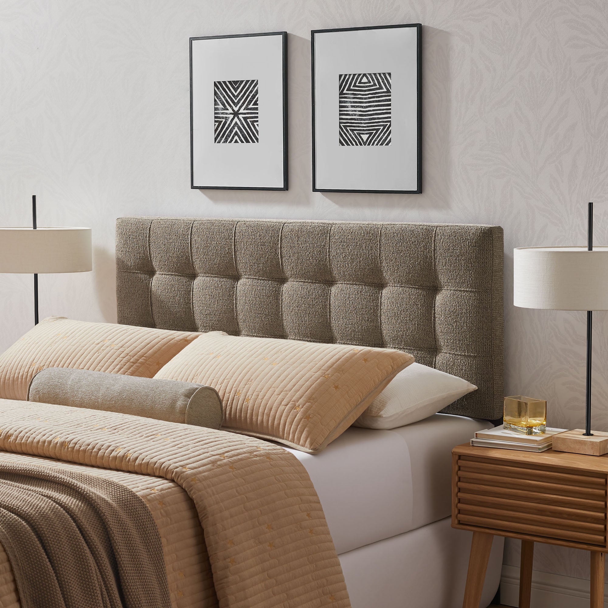 Lily Upholstered Full Size Headboard, Taupe