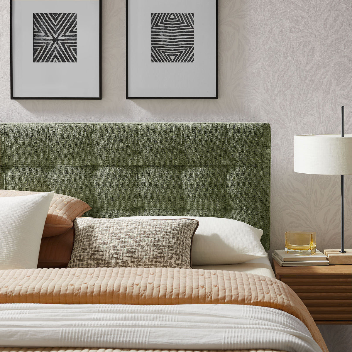 Lily Upholstered King Size Headboard, Leaf
