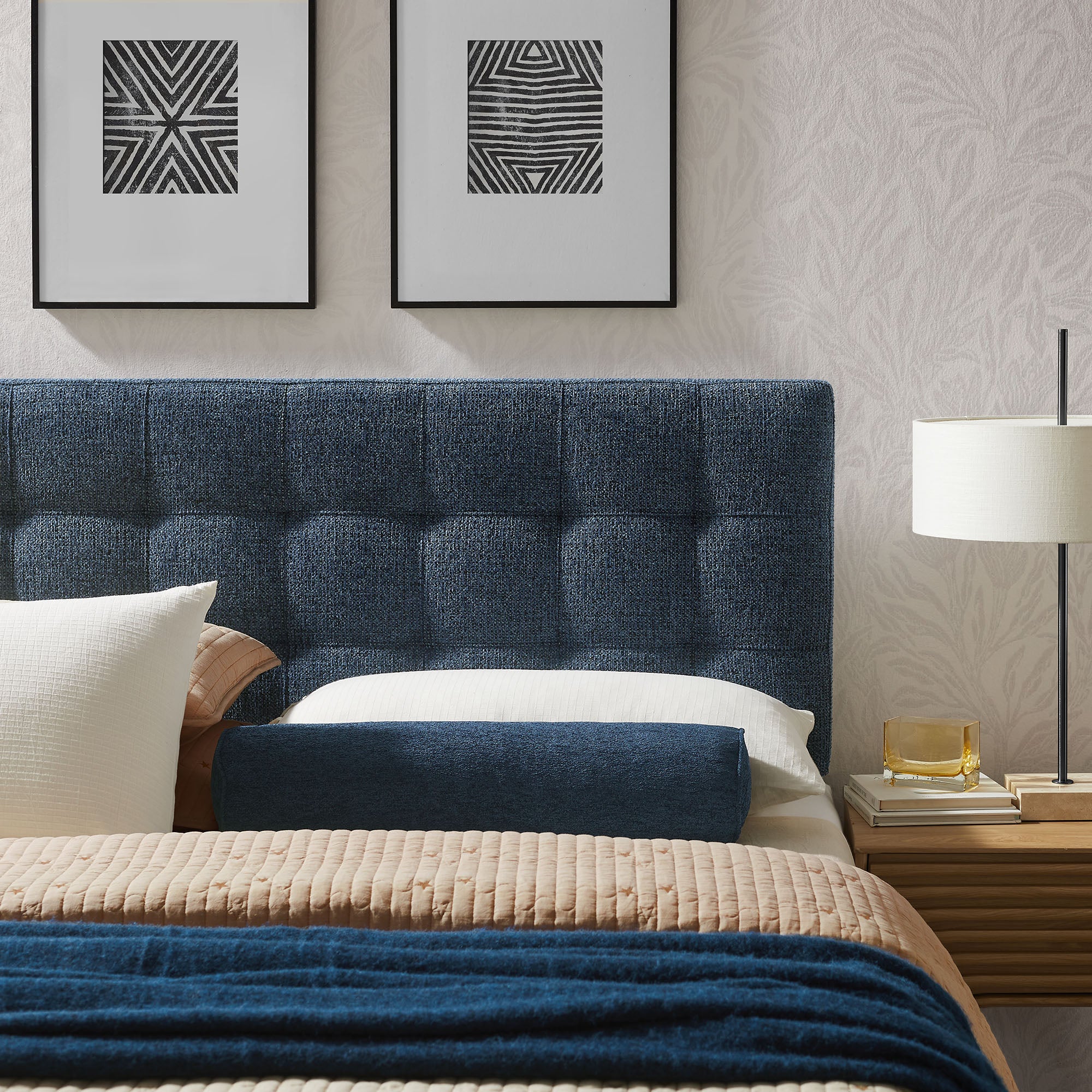 Lily Upholstered King Size Headboard, Navy Chenille