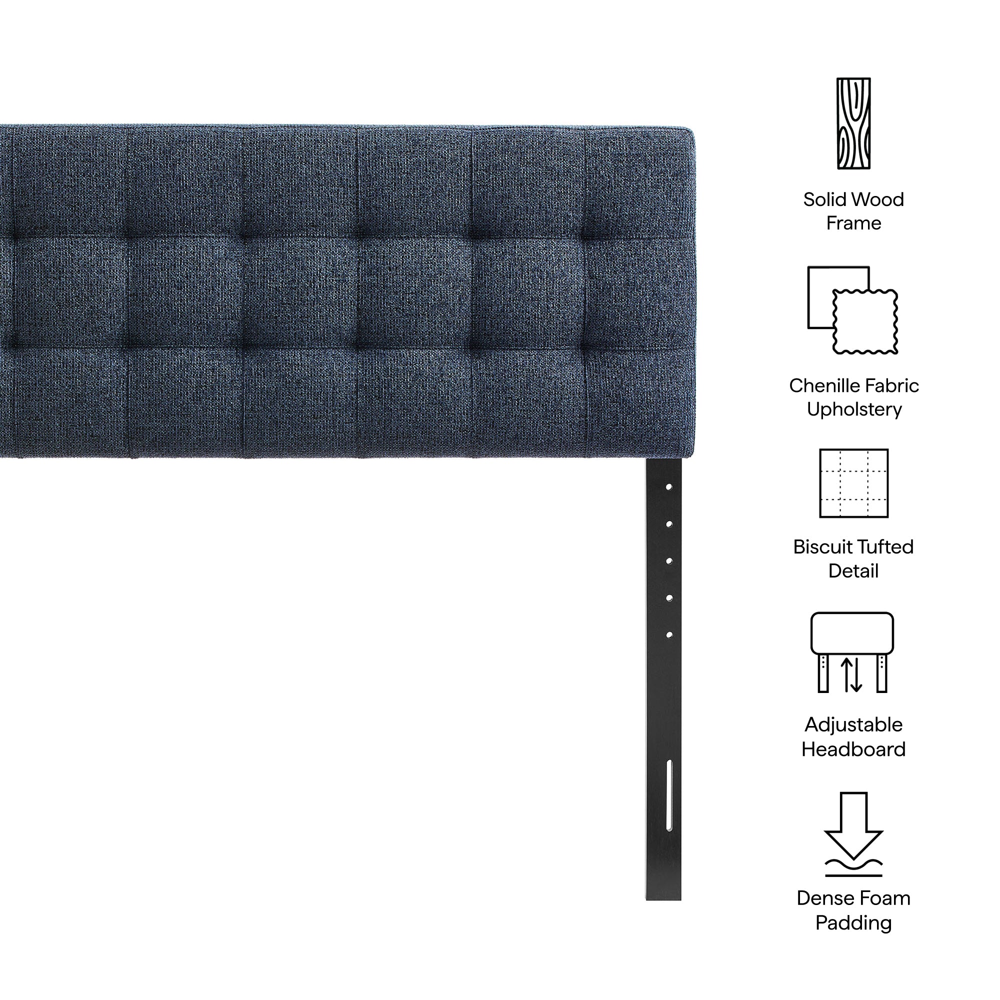 Lily Upholstered King Size Headboard, Navy Chenille