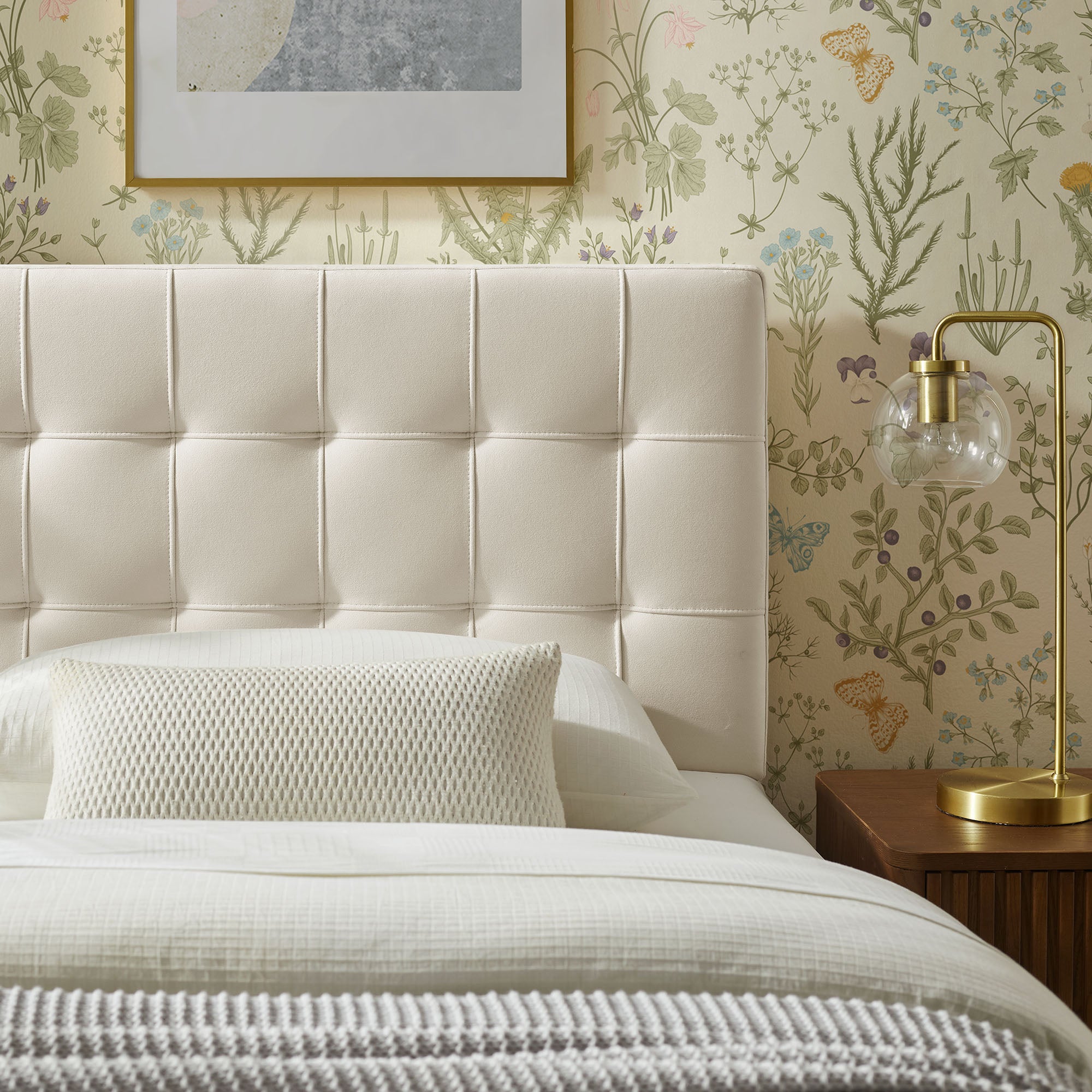 Lily Stain-Resistant Performance Velvet Twin Size Headboard, Alabaster